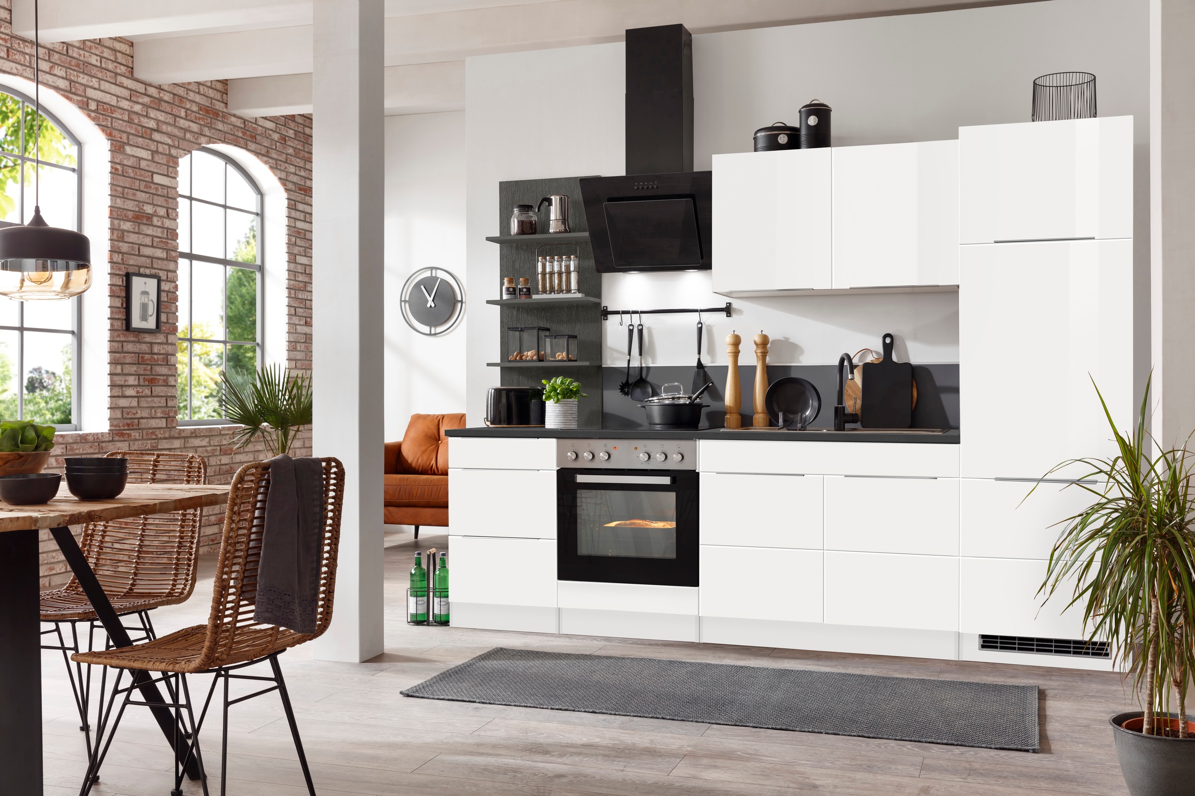 KOCHSTATION Küchenzeile »KS-Brindisi«, Breite 270 cm, wahlweise mit E-Geräten, mit MDF-Fronten und Regal