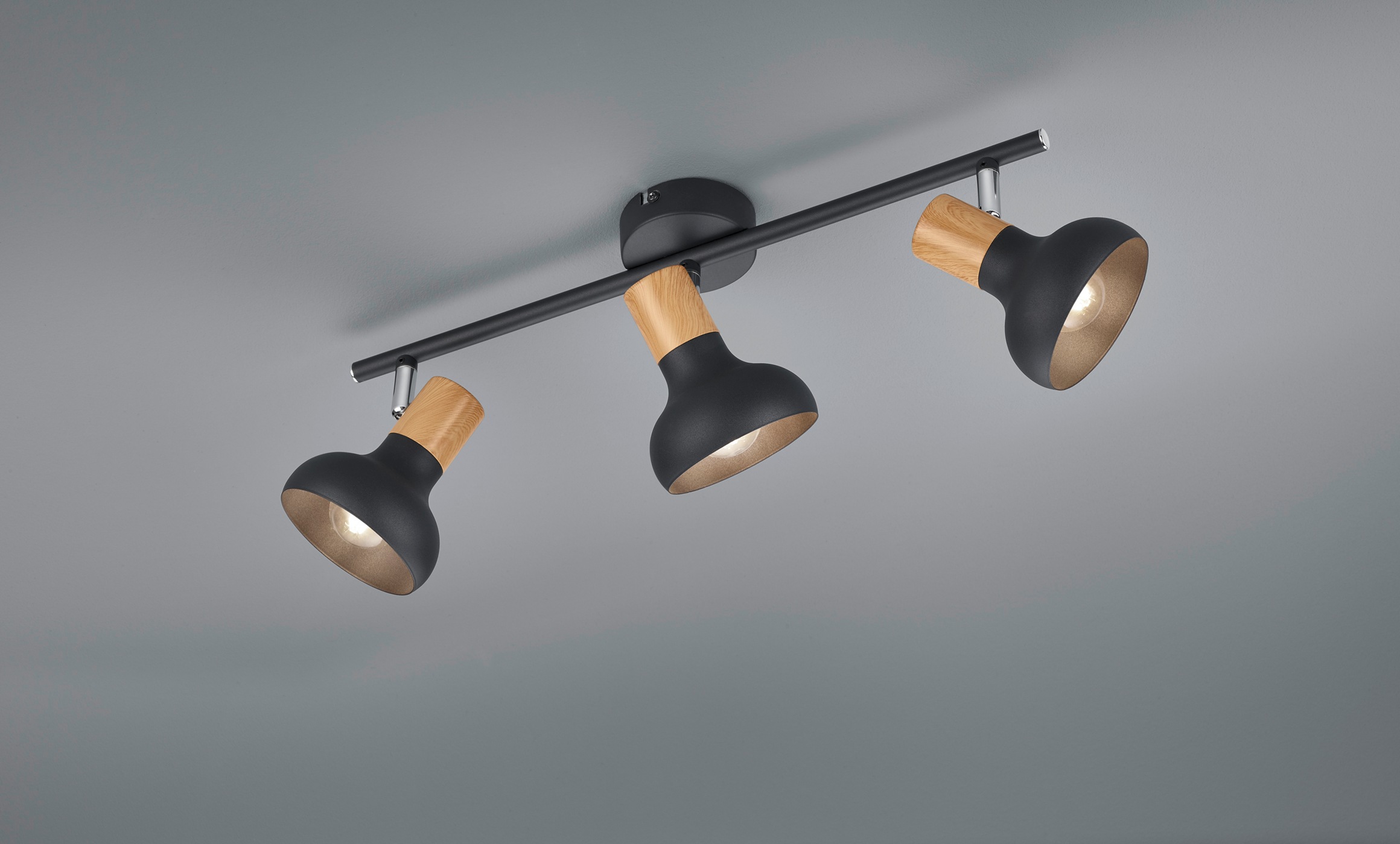 REALITY Leuchten Deckenstrahler »LATIKA, Strahler 3-flammig, exkl 3x E14 max 10W, Deckenspot Wandspot«, 3 flammig, Leuchtmittel E14 | Leuchtmittel wechselbar, schwenkbarer Strahler, Metall und Holzoptik Lackierung, Spot Licht