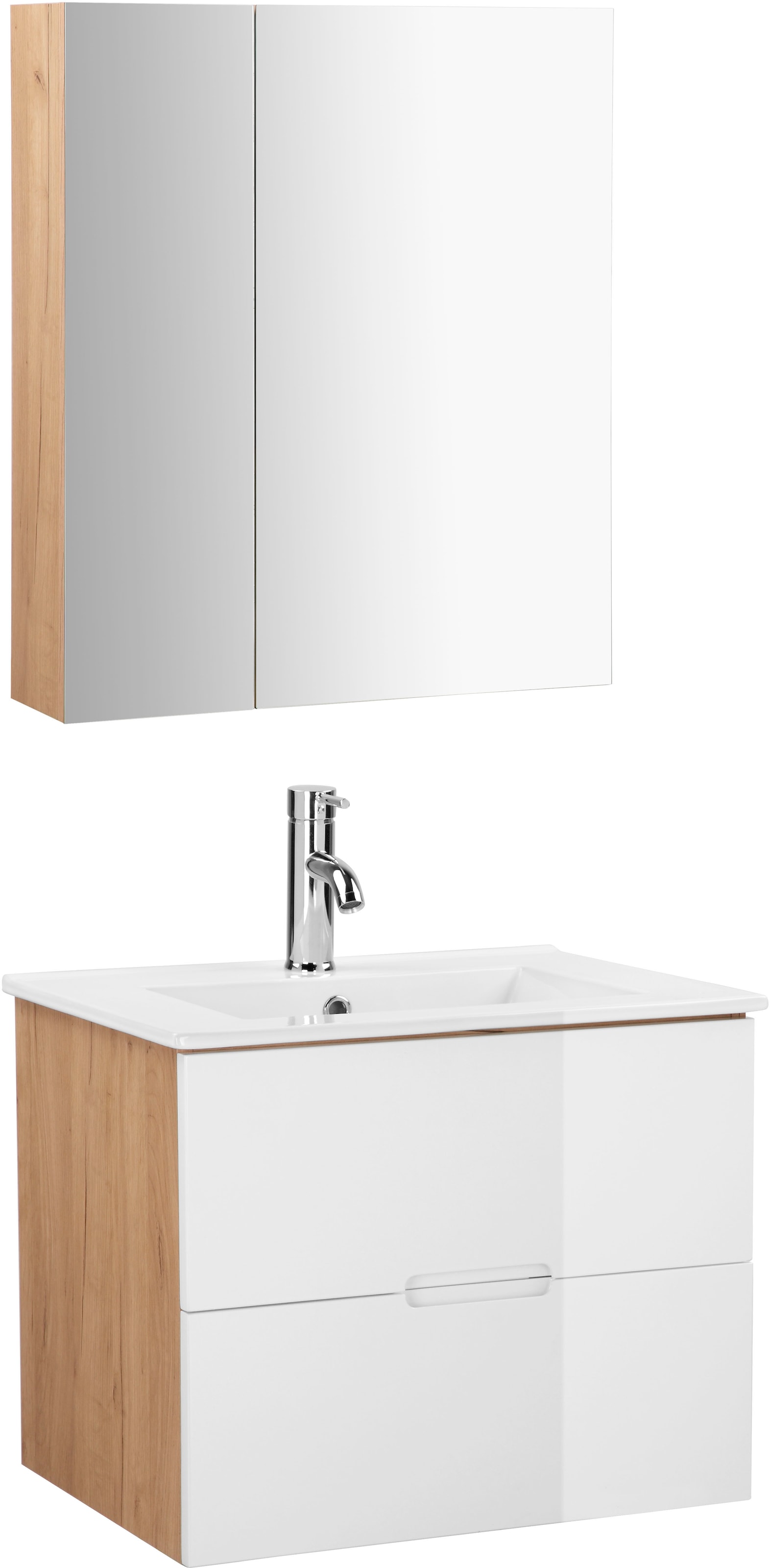 (Komplett-Set), online andas Waschbecken Spiegelschrank, Set Badschrank »Lund Breite bestellen 60cm und Waschtisch Badmöbel Badmöbel-Set Badezimmerset«,