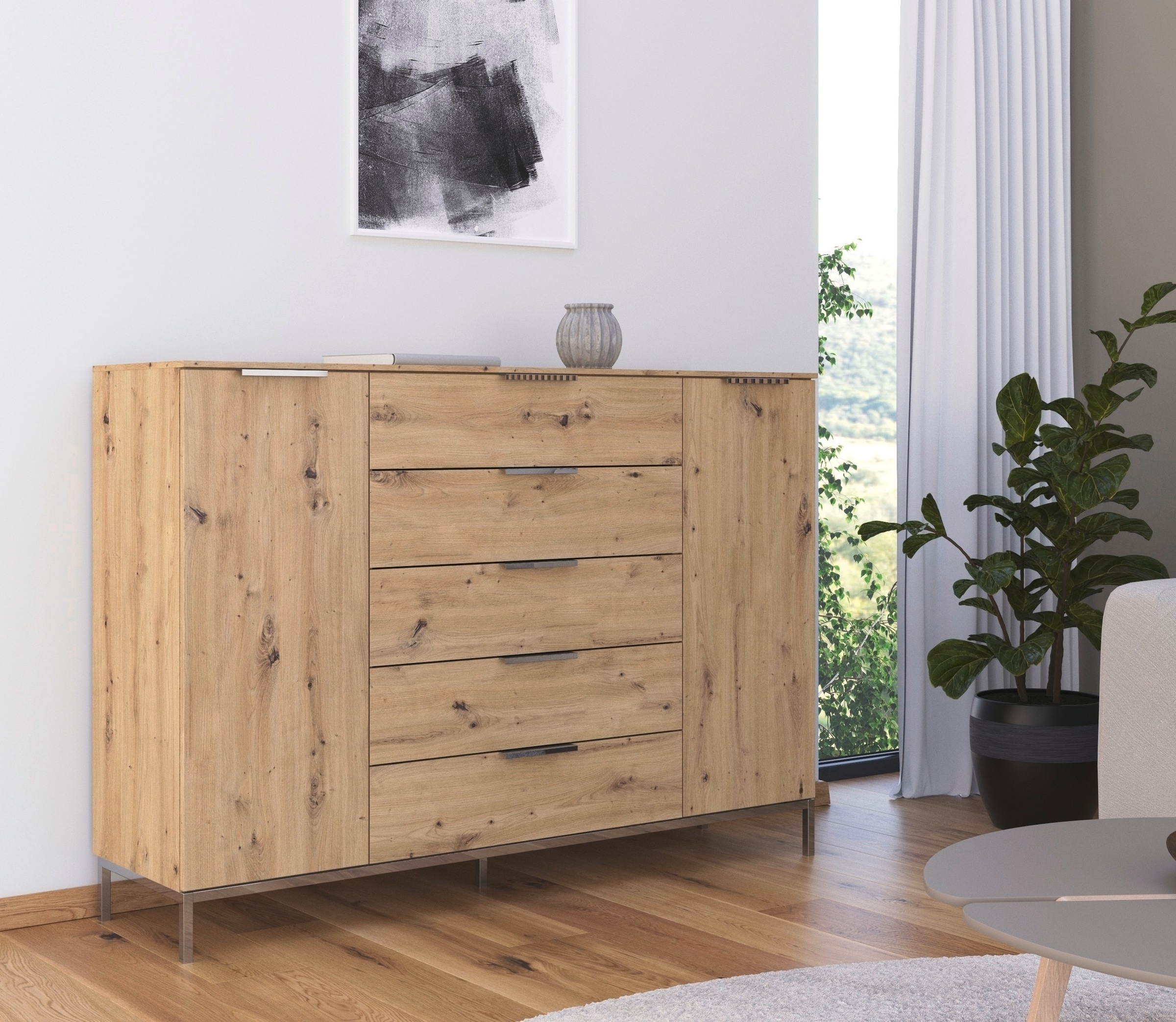 rauch Kombikommode »Kommode Türkommode Sideboard Kombikommode FLIPP«, (Breite 160/180 cm mit 4 Einlegeböden), 2-türig mit 5 Schubladen und Soft-Close-Funktion in zwei Breiten