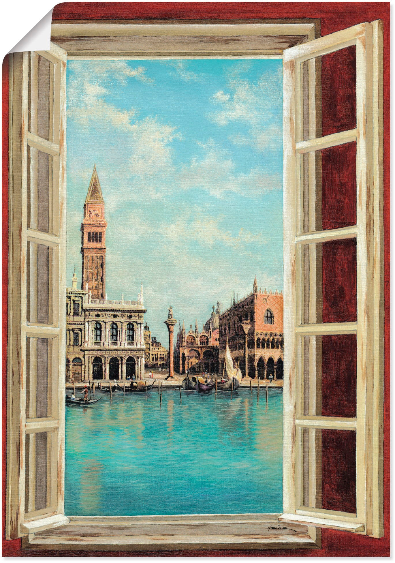 Artland Wandbild »Fenster (1 Leinwandbild, Rechnung mit Fensterblick, auf oder versch. Venedig«, in Blick auf als Wandaufkleber Poster Größen St.), Alubild, bestellen