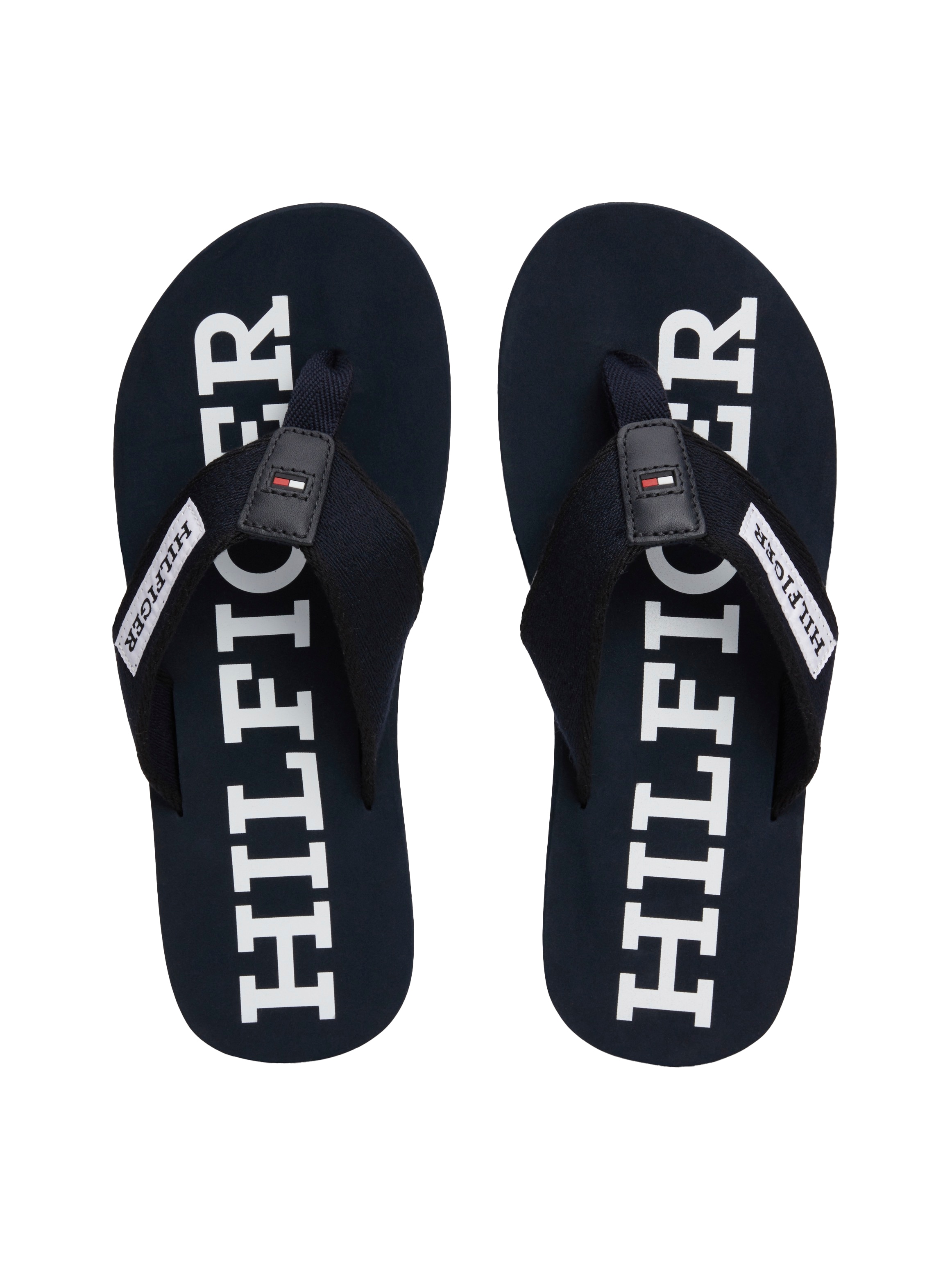 Tommy Hilfiger Zehentrenner »PATCH HILFIGER BEACH SANDAL«, Sommerschuh, Schlappen, Poolslides, Badeschuh, mit Logoschriftzug