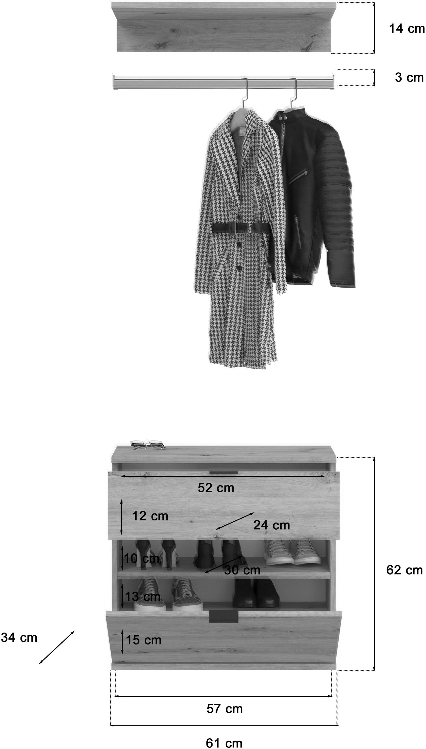 INOSIGN Garderoben-Set »Trondheim, Breite 183 cm, 5-teilig, bestehend aus:«, (Set, 4 St.), 2x Garderobenschrank, 1 Kommode, 1 Garderobenstange, 1 Ablageboden