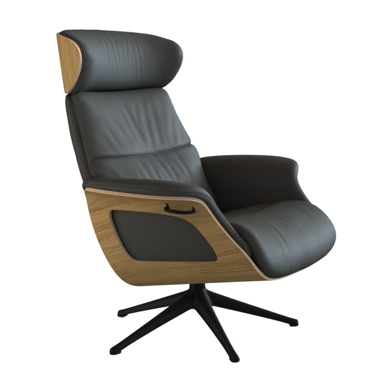 FLEXLUX Relaxsessel »Clement Relaxstuhl, Polstersessel, Liegesessel, TV-Sessel,«, Rücken- & Kopfteilverstellung, Drehbar, Armlehne Eiche, Fuß Schwarz