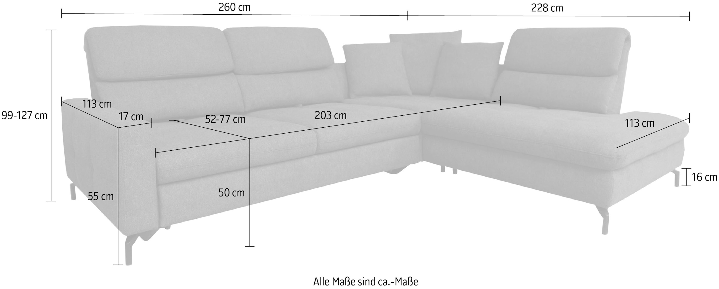 alina Ecksofa »Louis« Breite 260 cm, Rückenlehnenverstellung, wahlweise mit Bettfunktion