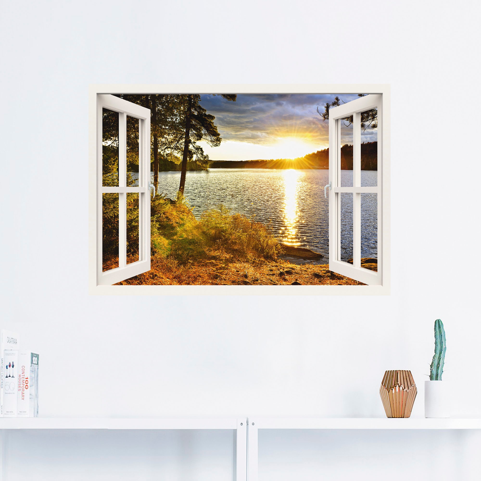 Artland Wandbild »Sonnenuntergang im Größen Poster Fensterblick, (1 Park«, oder St.), Leinwandbild, bestellen als Algonquin in Raten versch. auf Wandaufkleber