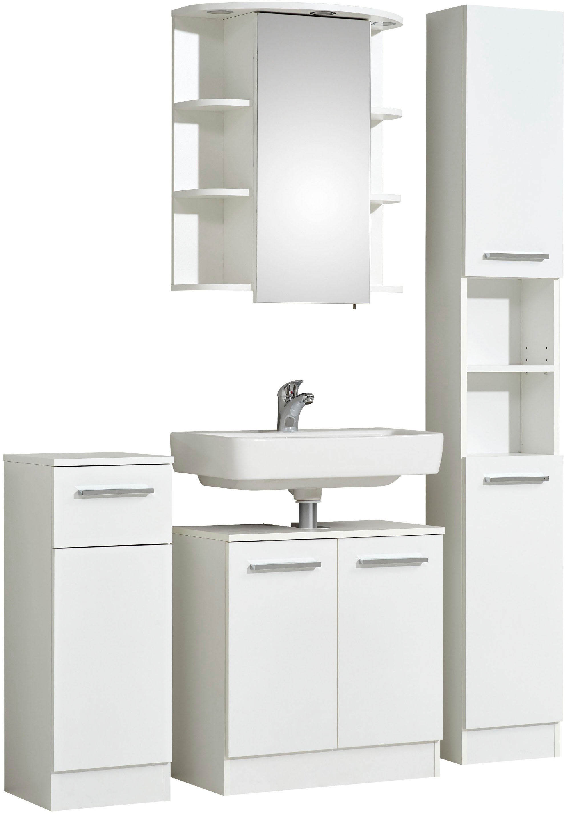 Saphir Badmöbel-Set »Quickset 335 5-teilig, Waschbeckenunterschrank mit LED-Spiegelschrank« 5 Stk. tlg.