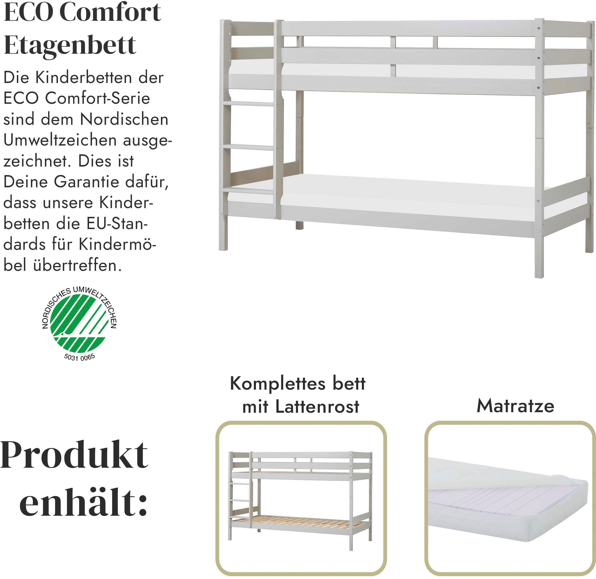 Hoppekids Etagenbett »ECO Comfort Kinderbett 90x200 oder 70x160 aus Massivholz in 4 Farben«, TÜV, FSC und Nordisches Umweltzeichen – wahlweise mit Matratzen