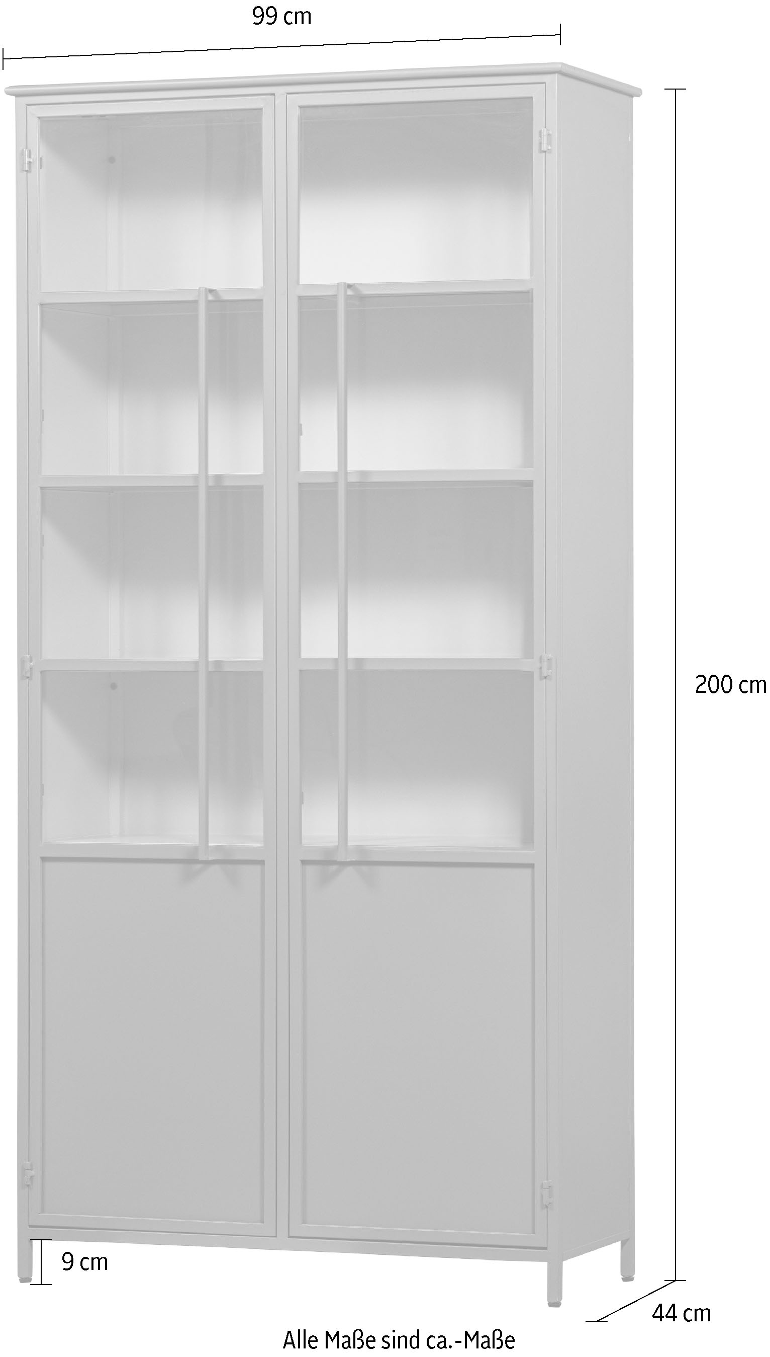 WOOOD Vitrine »WOOOD EXHIBIT XL 2-TÜRIG VITRINE SCHRANK METALL« Ausstellungsvitrine Exhibit, mattes Metall, 5 stabile Böden, modern