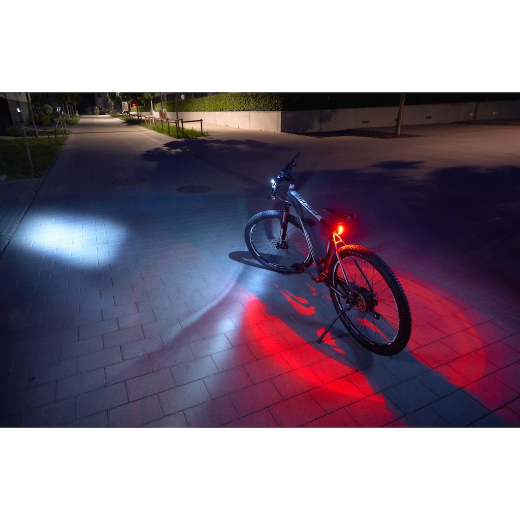 FISCHER Fahrrad Fahrradbeleuchtung »Akku-USB-LED Bel.-Set Bodenbel. 60 Lux«, (3, Front- und Rücklicht)