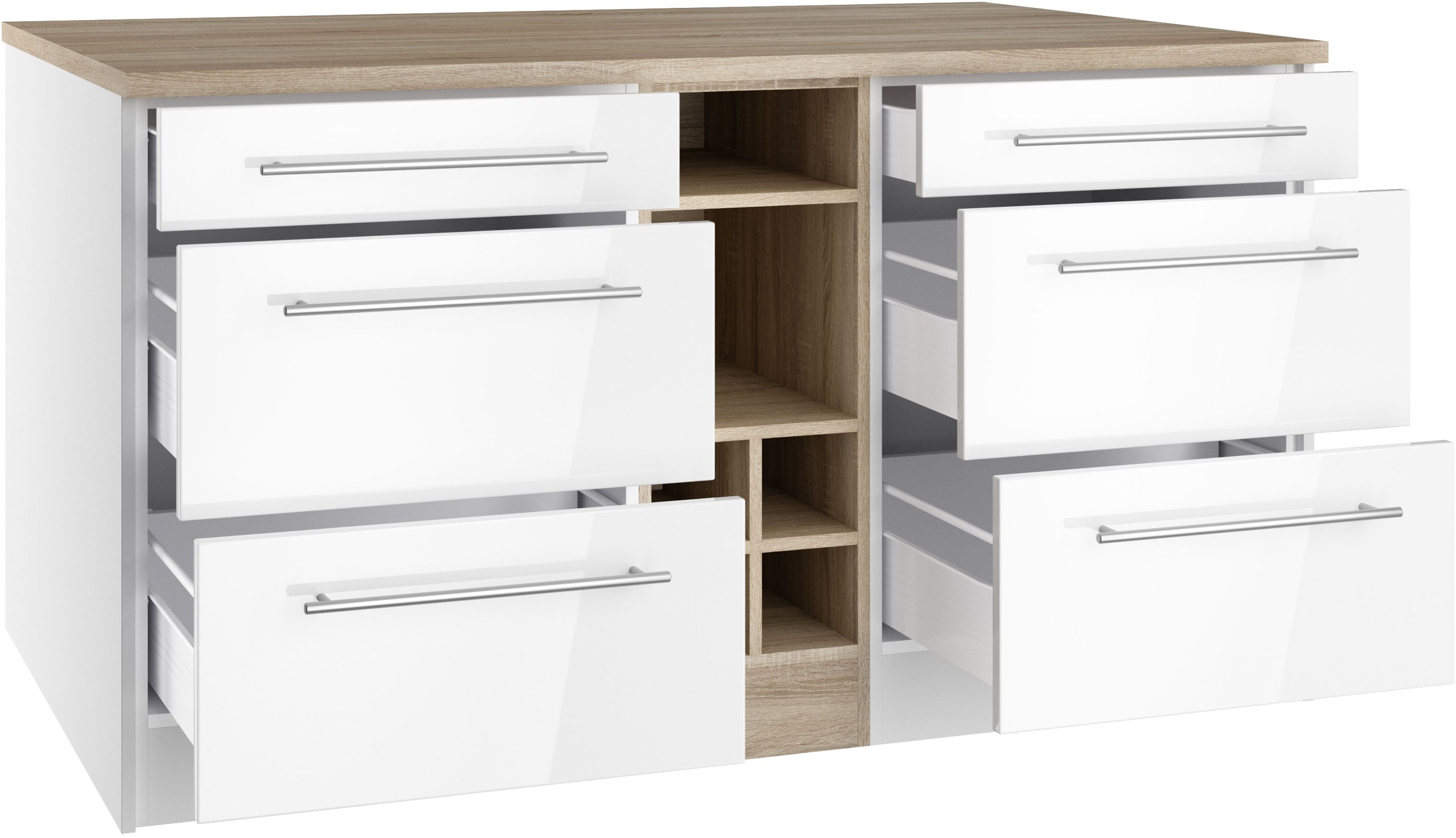KOCHSTATION Kücheninsel »KS-Wien«, Breite 153 cm, MDF-Fronten, Flaschenregal