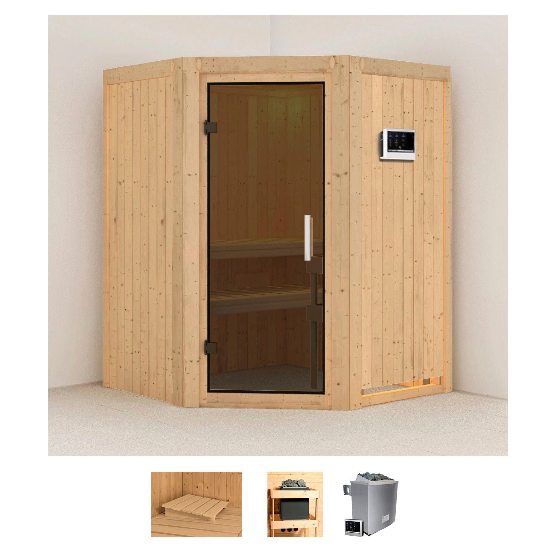 Karibu Sauna »Larin«, 9 KW-Ofen mit externer Steuerung günstig online kaufen