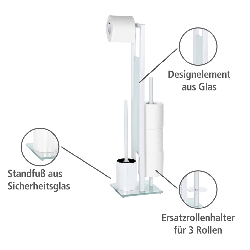 WENKO WC-Garnitur »Rivalta«, aus Sicherheitsglas-Kunststoff, integrierter Toilettenpapierhalter und WC-Bürstenhalter