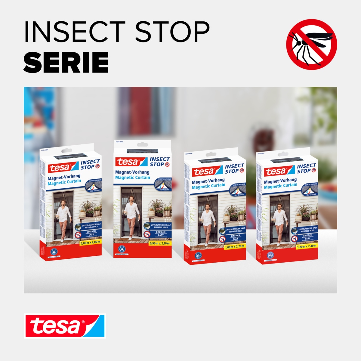 tesa Insektenschutz-Vorhang »Insect Stop Magnetvorhang selbstschließend, M - 0,90 m x 2,10 m«, Insektenschutzvorhang mit Magneten - für Balkon- und Terrassentüren
