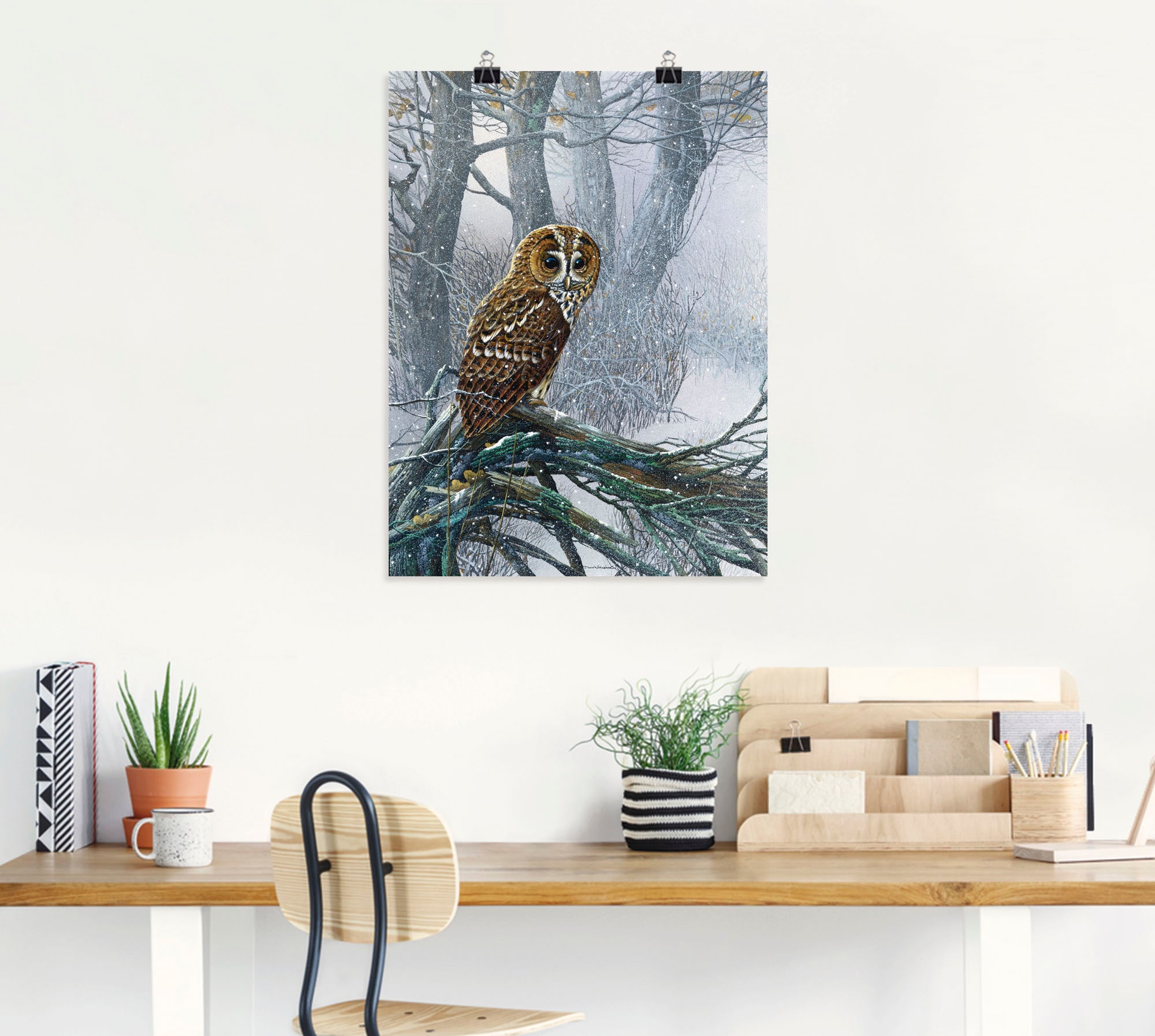 Artland Wandbild »Eule in verschneitem Wald«, Vögel, (1 St.), als Leinwandbild, Poster in verschied. Größen