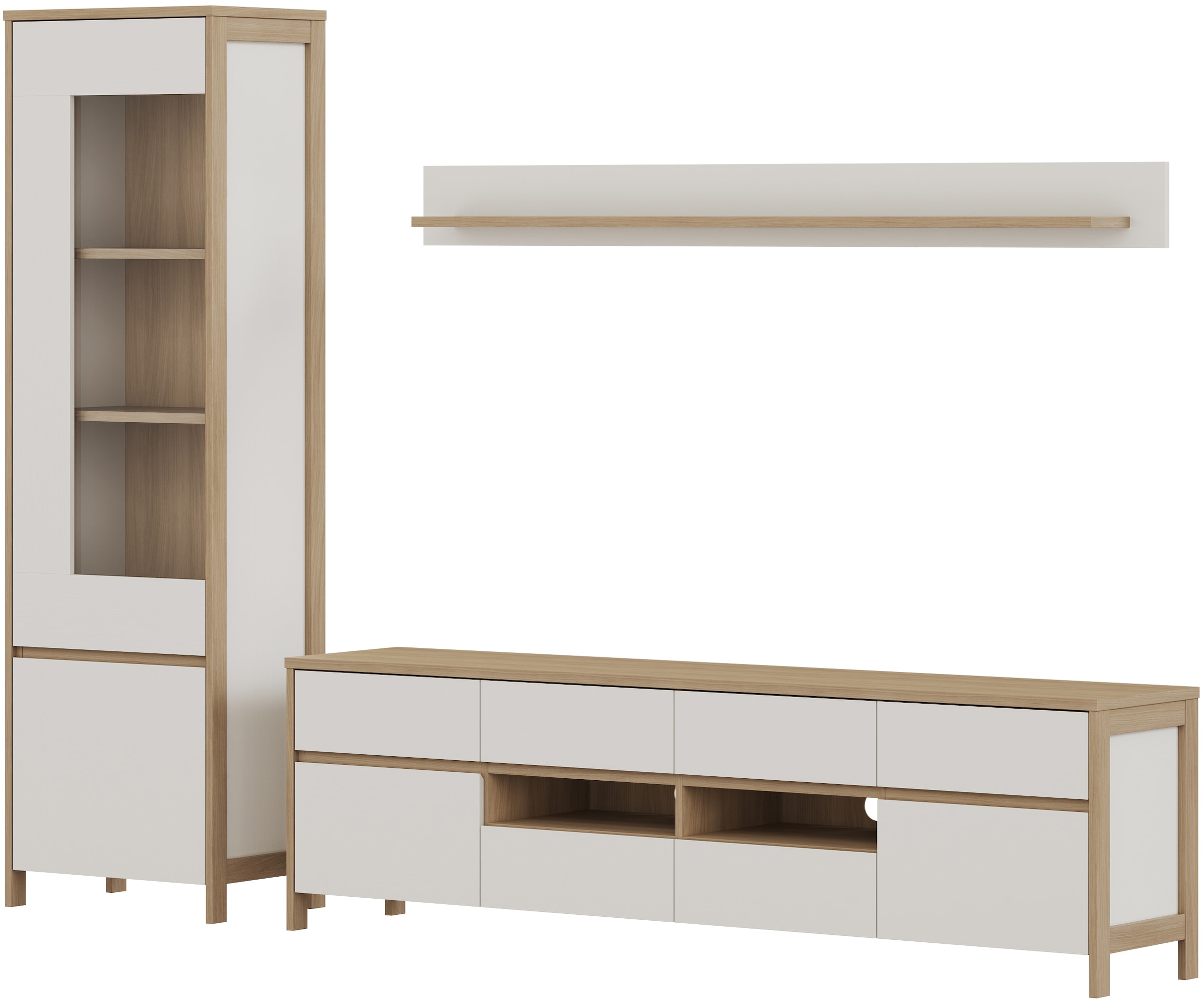 Home affaire Wohnwand »Stranda, moderne Anbauwand, Komplettset im Scandi-Style«, (3 St.), enthält Vitrine, Lowboard und Wandboard, 270 cm breit