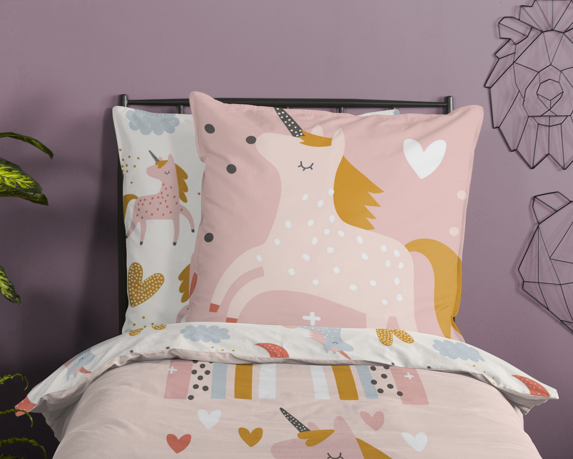 good morning Kinderbettwäsche »Unilove« 2 Stk. Baumwolle, 135x200, Reißverschluss, Wende, Kind Mädchen, Einhorn, Rosa