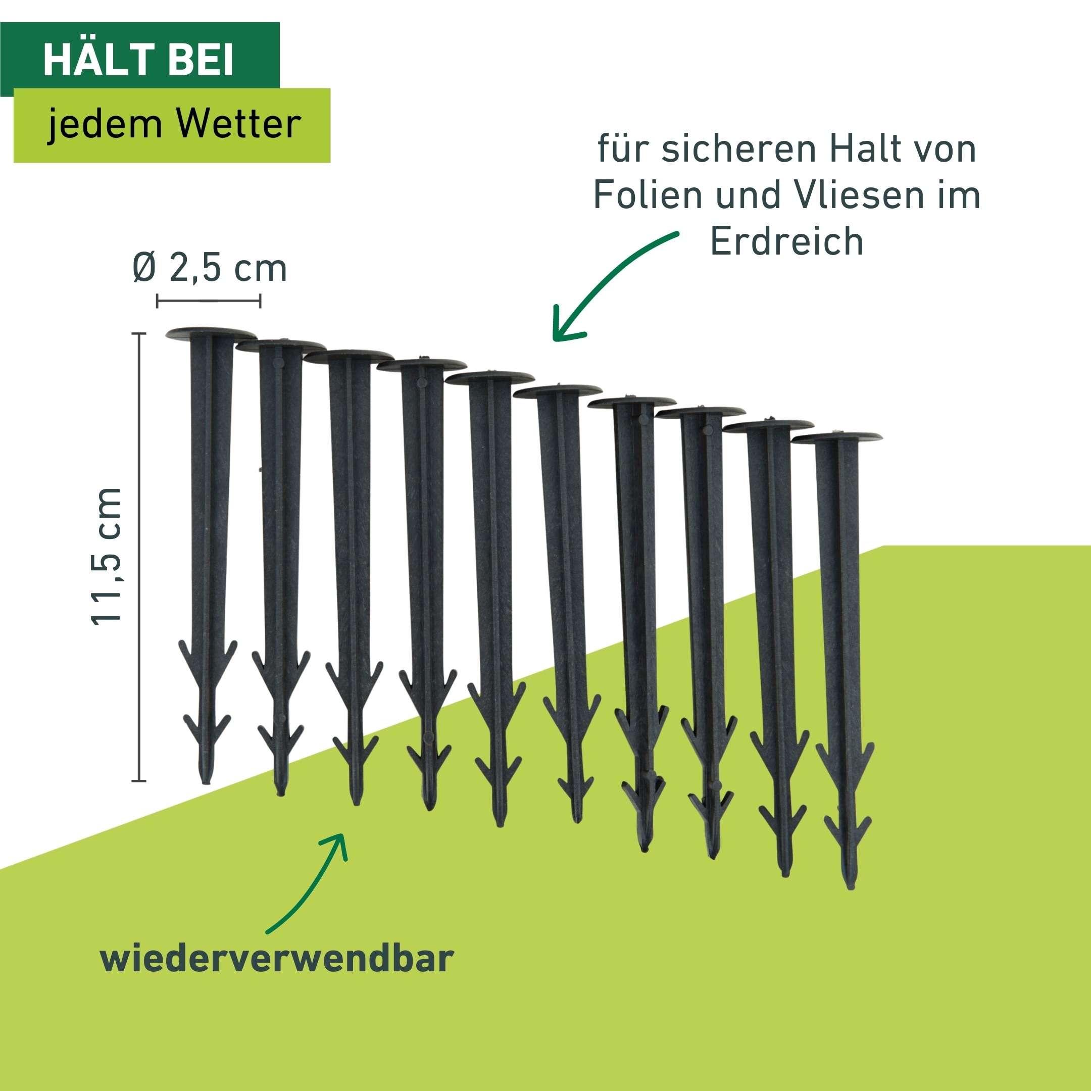 Windhager Gartenvlies »Hallterung wiederverwendbar mit Widerhaken, 10 Stk.« Packung, 10 Stk. tlg. Folien- und Vlieshalter, Kunststoff, 11,5 cm, schwarz