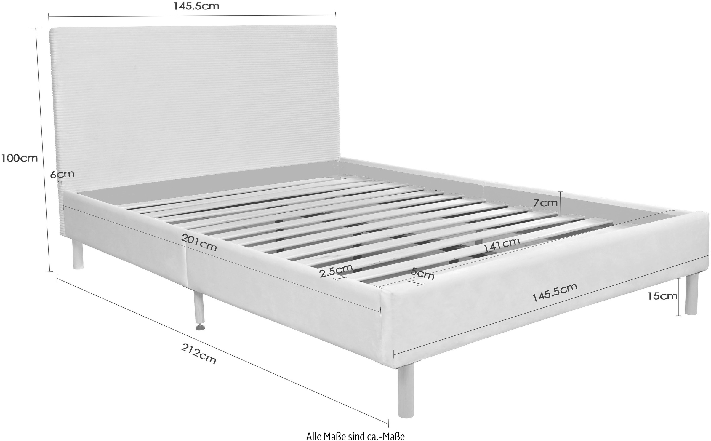 Home affaire Polsterbett »Armandine inkl. Lattenrost«, Kopfteil mit Cordbezug, erhältlich in den Breiten 140cm & 180cm