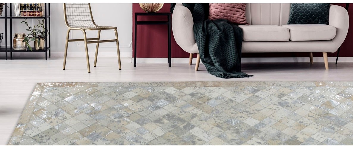 Kayoom Lederteppich »Lavish 210 - Fellteppich«, rechteckig, 8 mm Höhe, 100% Rindsleder, Patchwork-Dessin, Wohnzimmer