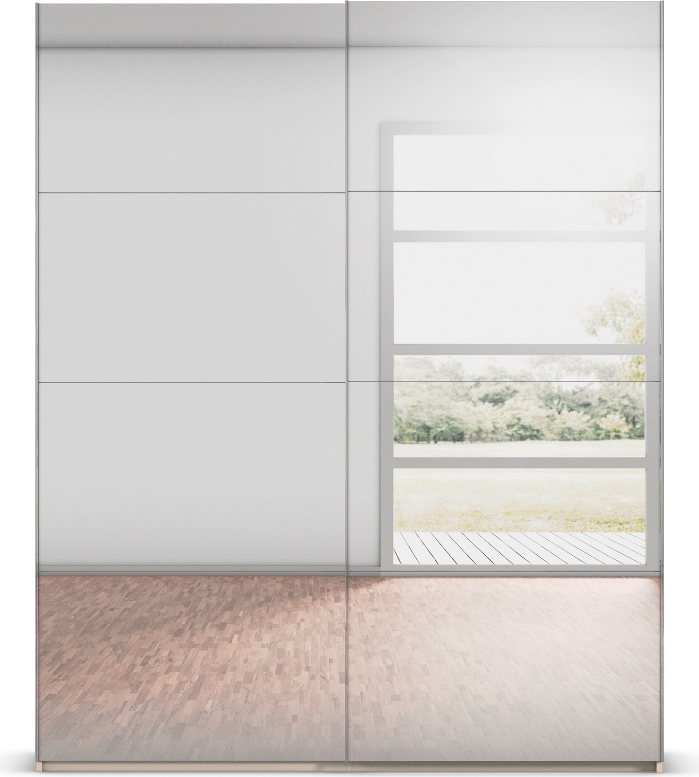rauch Schwebetürenschrank »Kleiderschrank Schrank Garderobe Schlafzimmerschrank SCALE-FYRA«, edle viergeteilte Türen, Spiegelfront und viele Farben MADE IN GERMANY