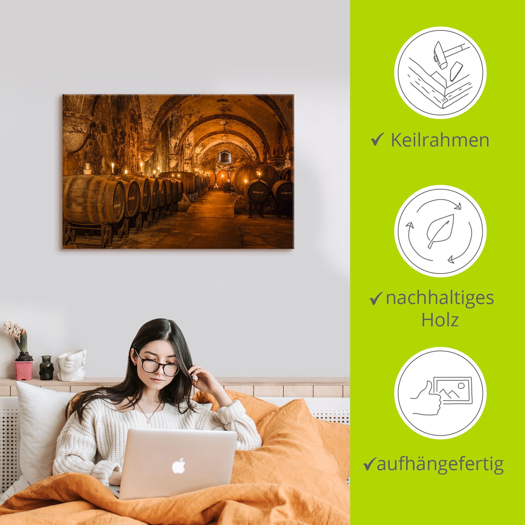 Artland Wandbild »Historischer Weinkeller Eberbach«, Wein Bilder, (1 St.), als Alubild, Outdoorbild, Leinwandbild, Poster in verschied. Größen