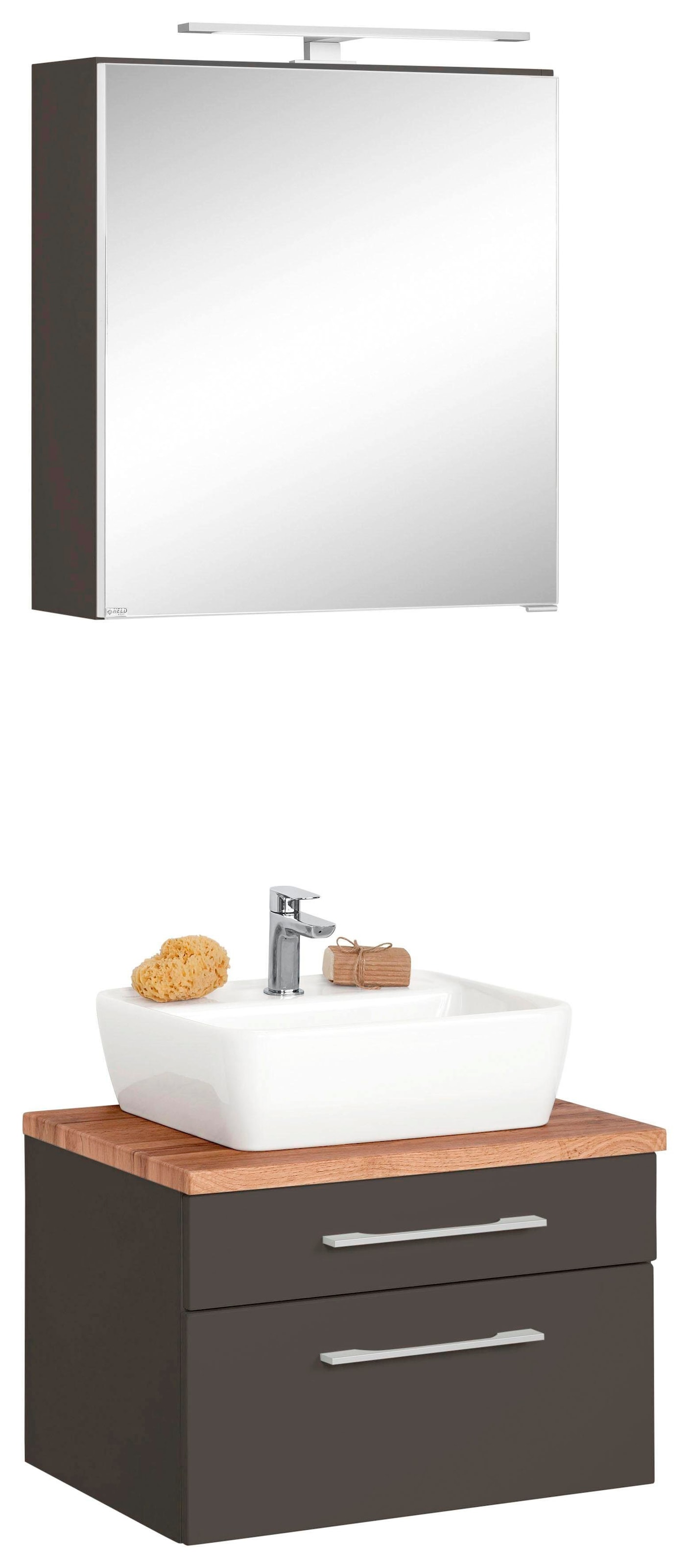HELD MÖBEL St.), Spiegelschrank cm, bestellen (2 Raten mit Badmöbel-Set Waschbecken 60 »Davos«, auf rechteckigem Breite