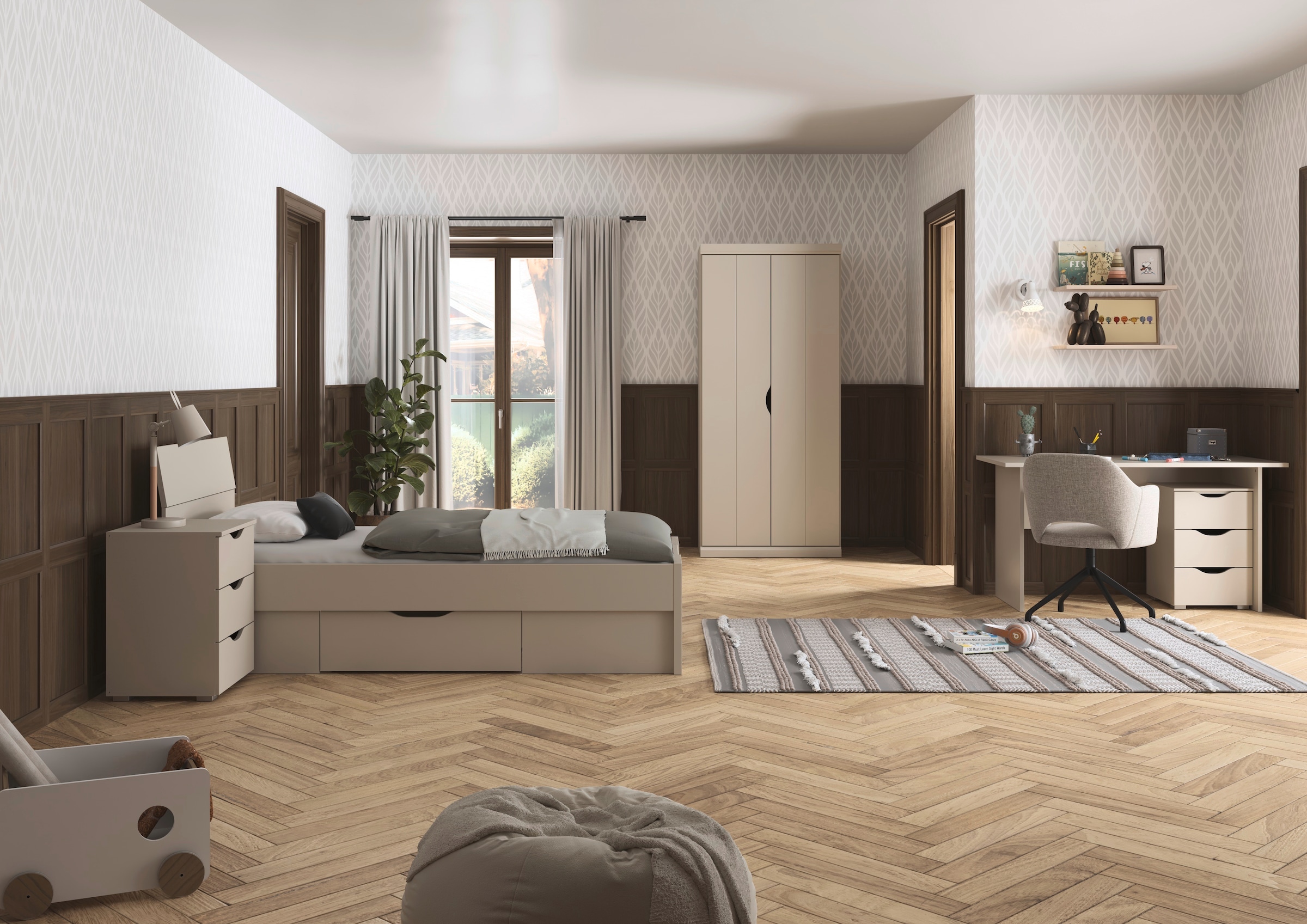 rauch Jugendzimmer-Set »Kinderzimmer Komplettzimmer Schlafzimmer-Set (4-tlg.) MARLENE« Set, in 3 verschiedenen Ausstattungen BASIC/CLASSIC/PREMIUM, 4 Stk. tlg. erhältlich in verschiedenen Bett- und Schrank-Breiten MADE IN GERMANY