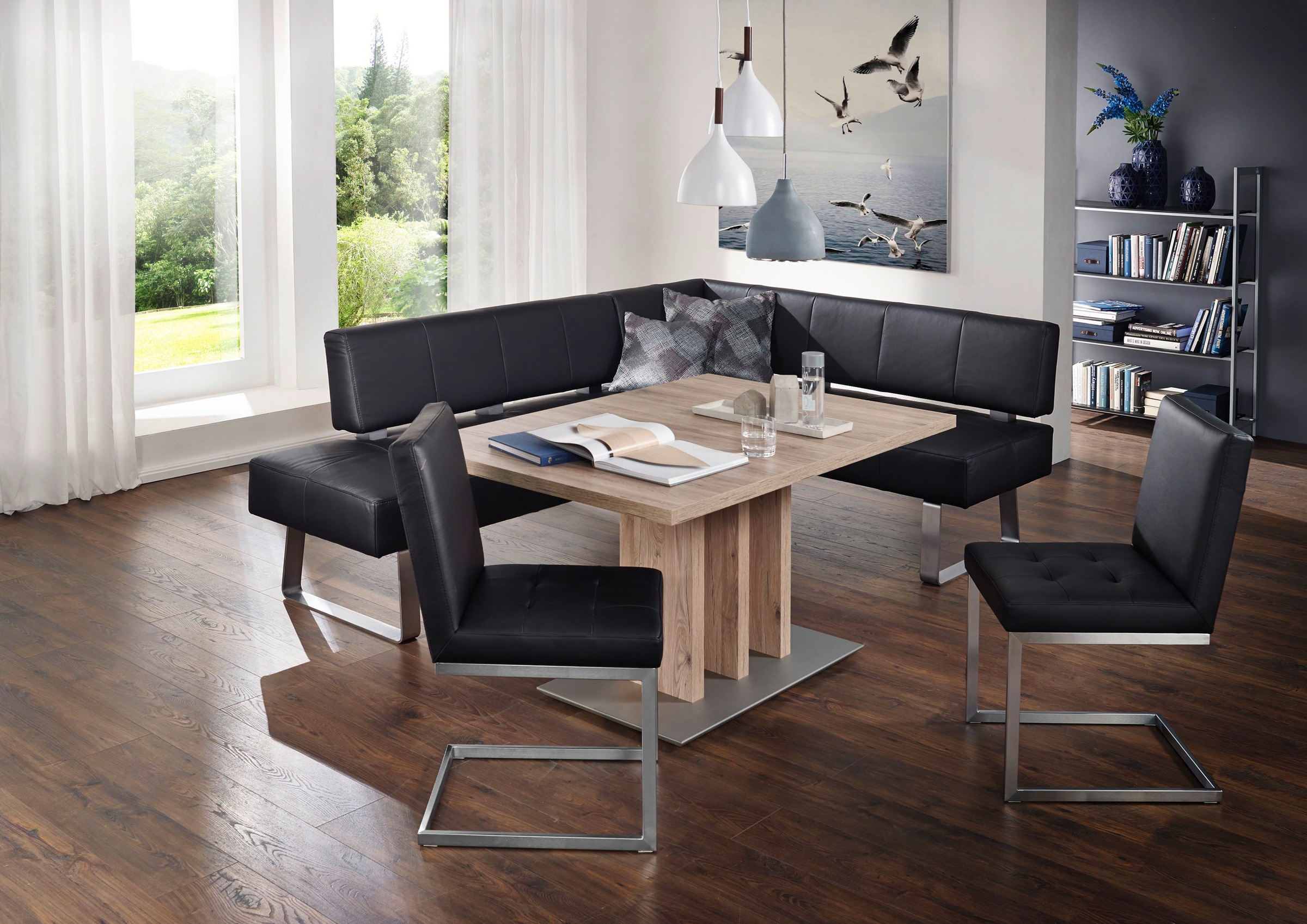 K+W Komfort & Wohnen Eckbankgruppe »Spider II«, (Set, 4 tlg.), langer Schenkel 227cm, 2 Freischwinger, Auszugstisch in Breite 130 cm