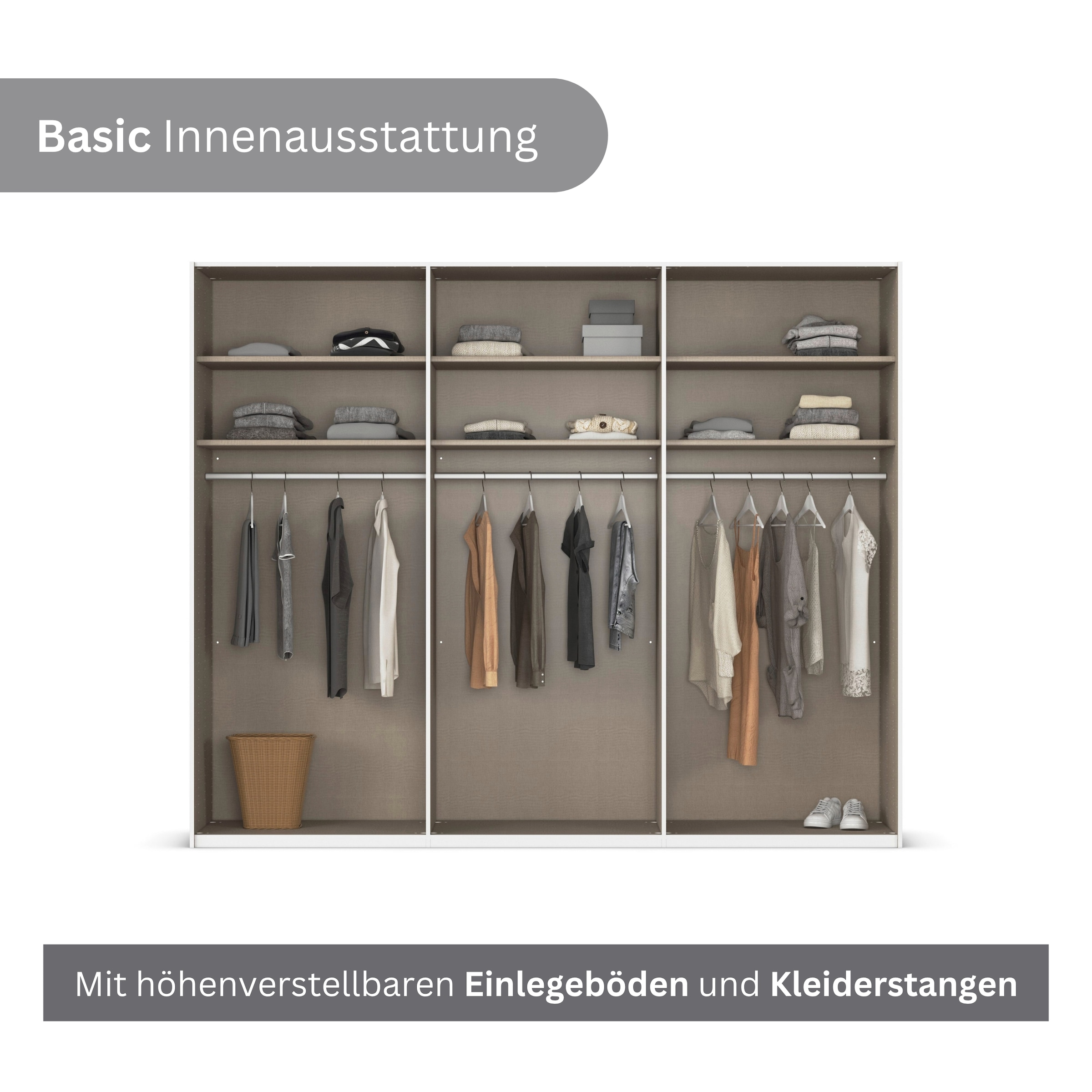 LeGer Home by Lena Gercke Kleiderschrank »Schrank Garderobe Ankleide Schlafzimmer Flur SERINA Eyecatcher«, (in 3 verschiedenen Ausstattungen BASIC/CLASSIC/PREMIUM), in 6 Breiten (101 - 401 cm) mit Front Glas oder Dekor MADE IN GERMANY
