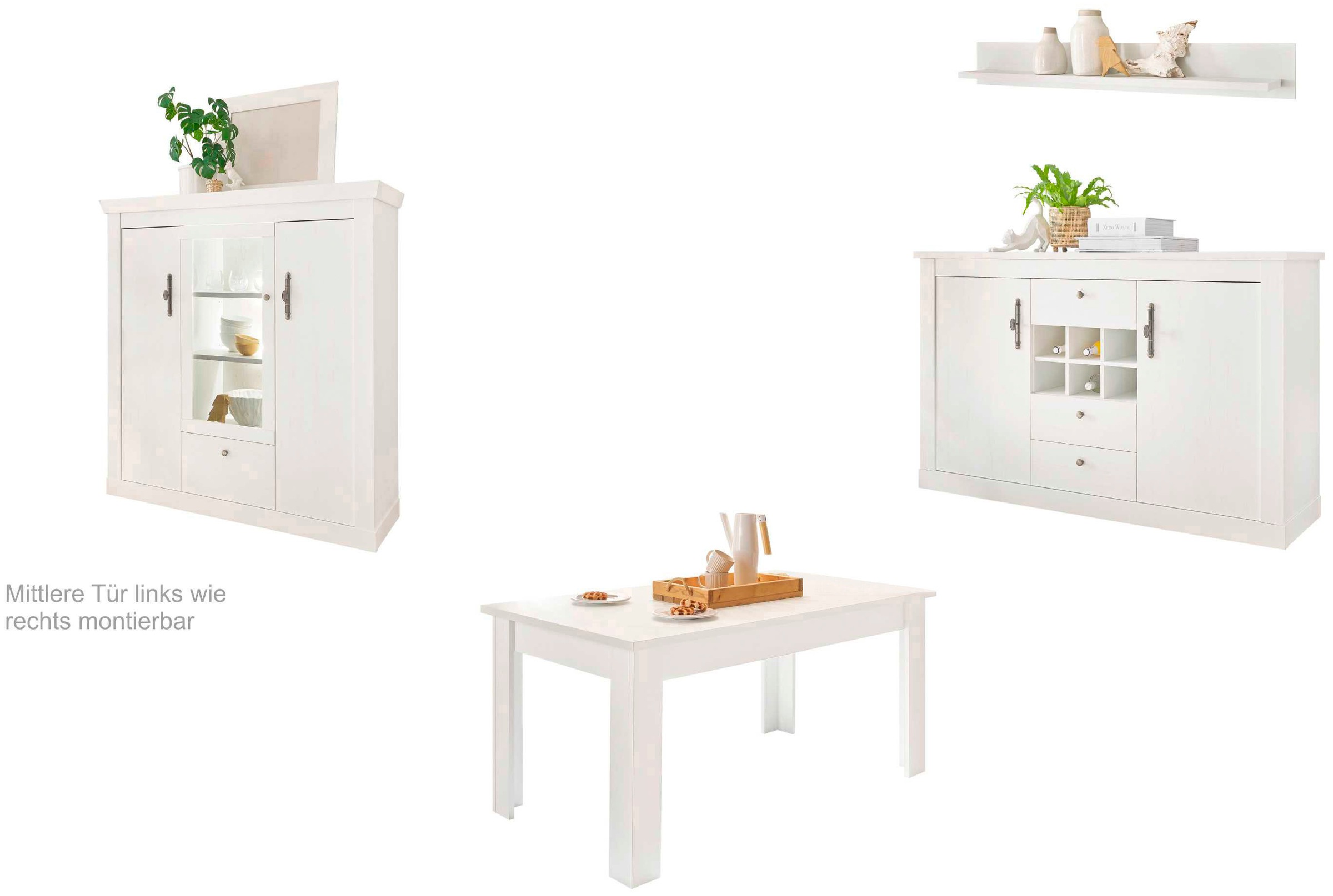 Home affaire Wohnwand »RAVENNA«, (4 St.), im romantischen Landhausstil, Griffe aus Metall, Softclose-Funktion