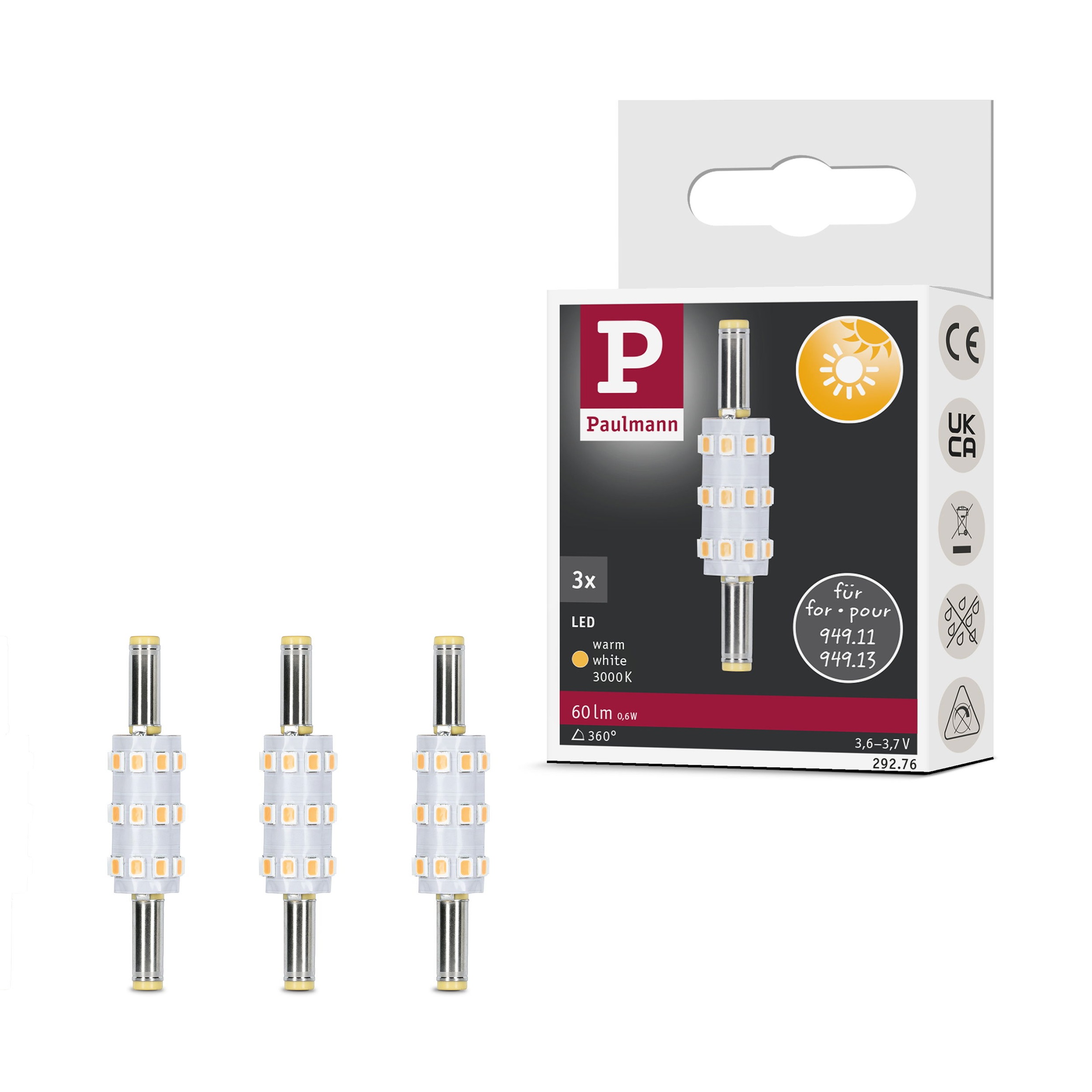 Paulmann LED-Leuchtmittel »3er Pack 60lm 3000K 3,6V« Niedervolt-Steckverbinder 5,5 mm/2,5 mm 3 Stk. Warmweiß