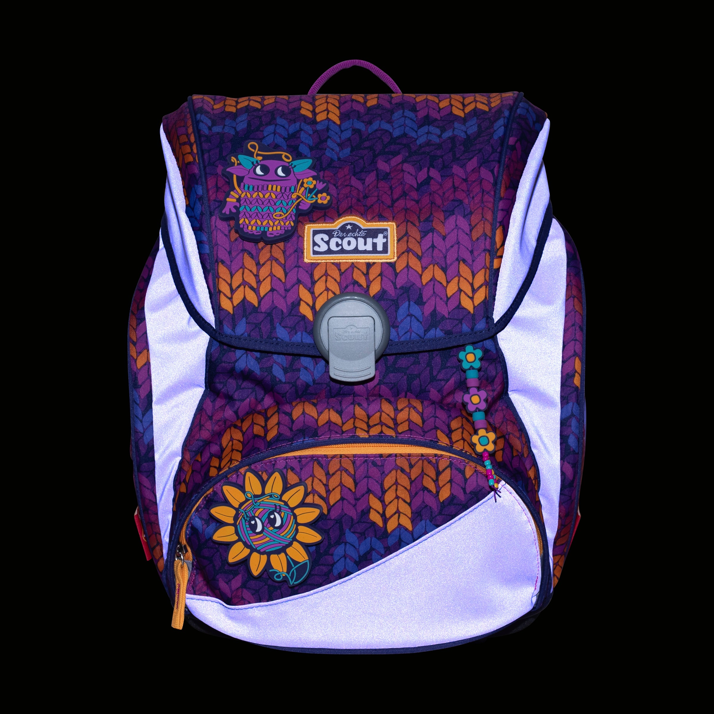 Scout Schulranzen »Alpha Superflash, Fantasy«, Retroreflektierende Flächen-Fluoreszierende Warnfarben für extragute Sichtbarkeit, mit retrorefl. Flächen & 2 Funny Snaps; enthält recyceltes Material