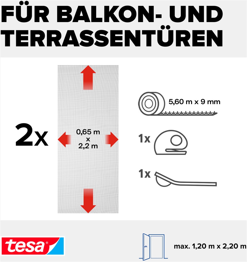 tesa Fliegengitter-Gewebe »Premium für Türen - ohne Bohren« Packung, Fliegennetz, Klettband, 1 Stk. tlg. Insektenschutz mit Klettband, zuschneidbar - ohne Bohren