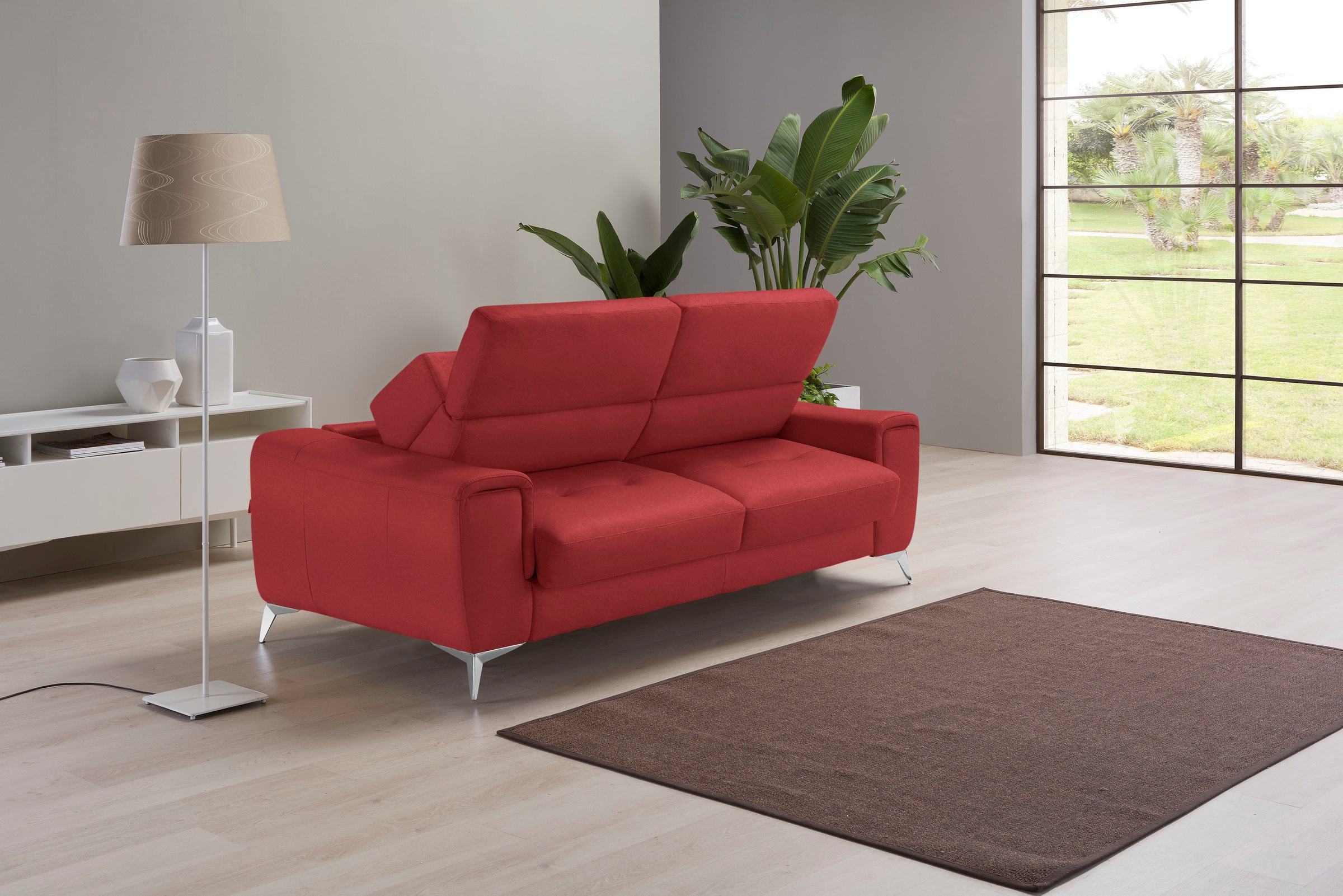 Egoitaliano Schlafsofa »Francine Designsofa, Loungesofa mit Dauerschlaffunktion, Breite 233 cm«, mit Bettfunktion, Luxus-Microfaser Lederoptik, marsala, Fußfarbe chrom