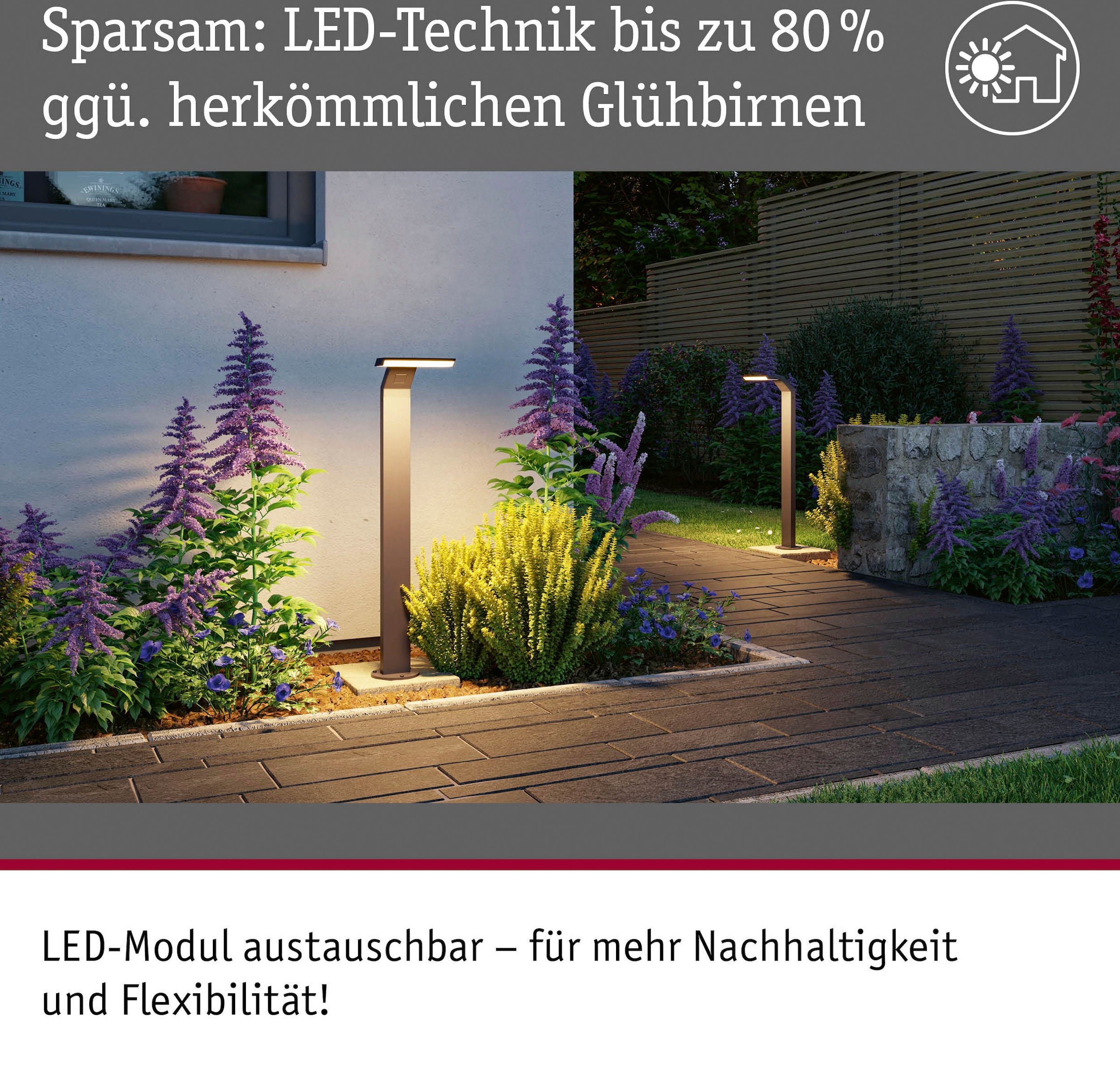 Paulmann LED Gartenleuchte »Zenera 230V flammig-flammig, online 1 bestellen anthrazit«, 3000K Pollerleuchte seewasserresistent