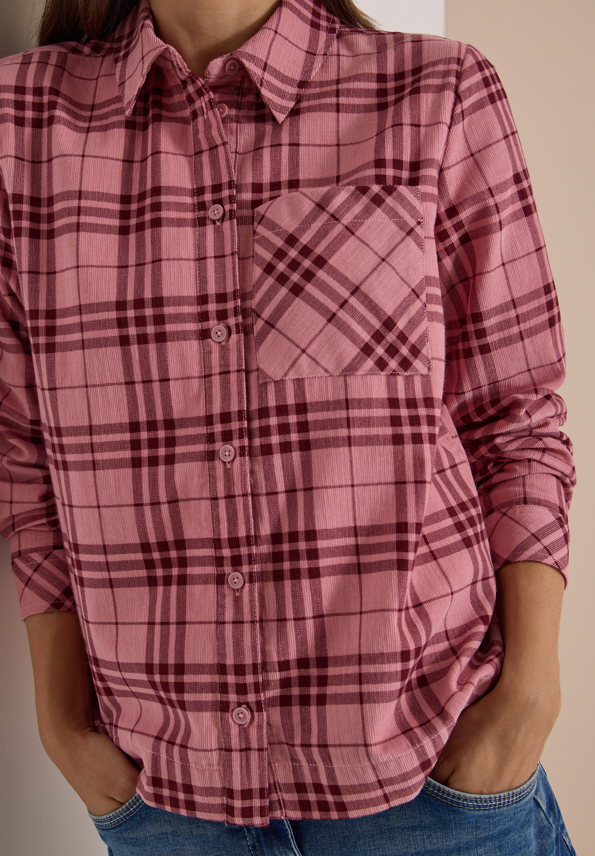 Cecil Langarmbluse Cordbluse mit Karomuster