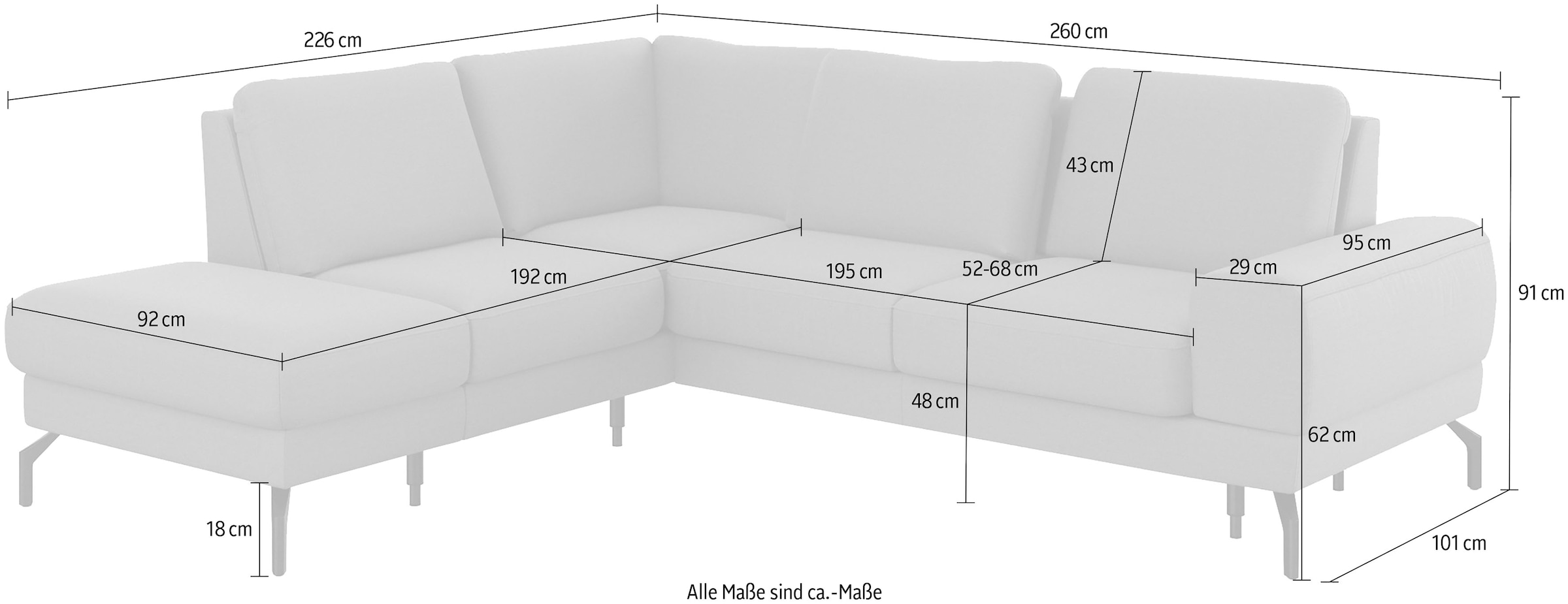 sit&more Ecksofa »Cinturo L-Form«, inklusive Sitztiefenverstellung und Federkern, Sitzhöhe 48 cm