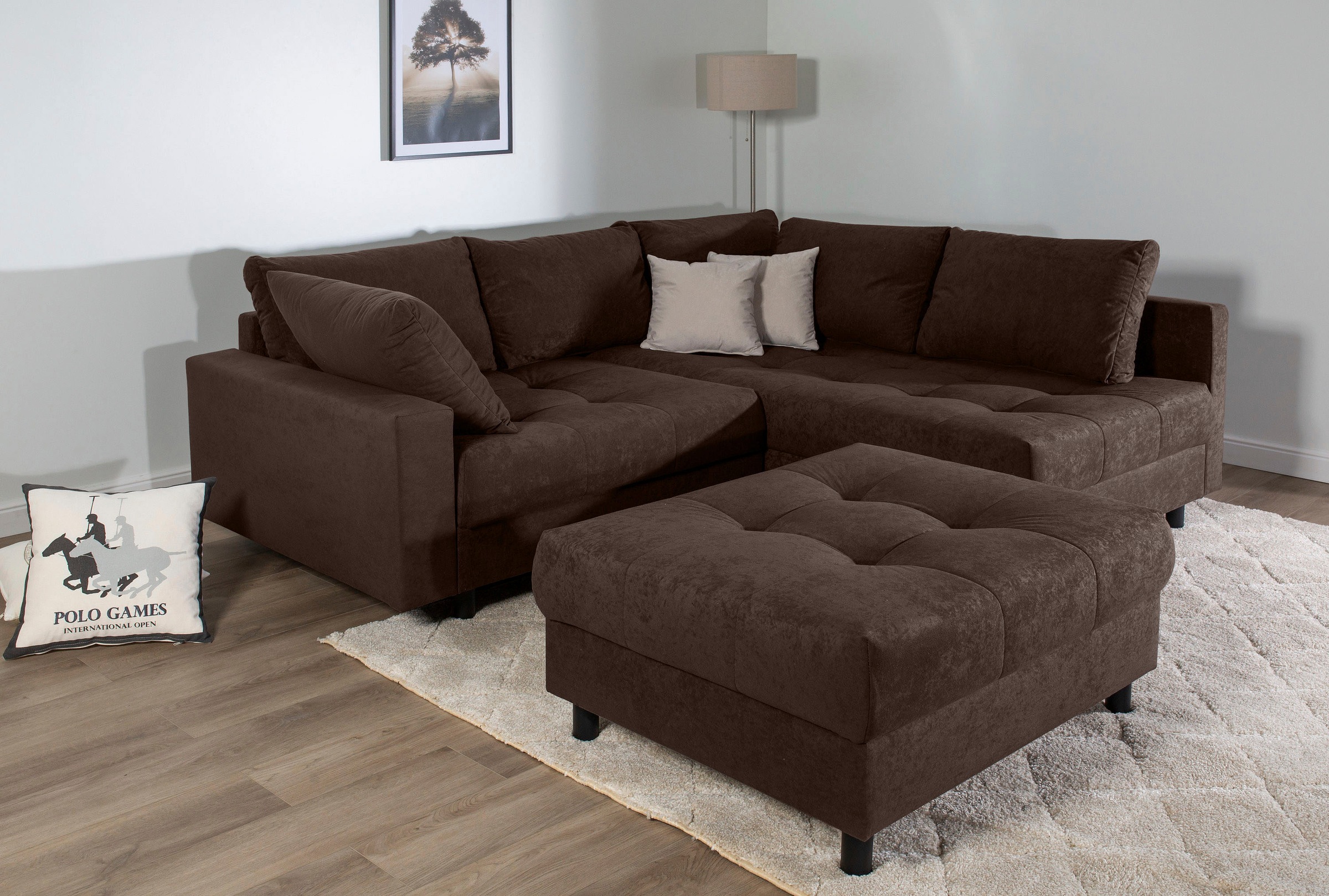 COLLECTION AB Ecksofa »Toni L-Form, B: 215 cm« mit Hocker & 2 Zierkissen, F günstig online kaufen