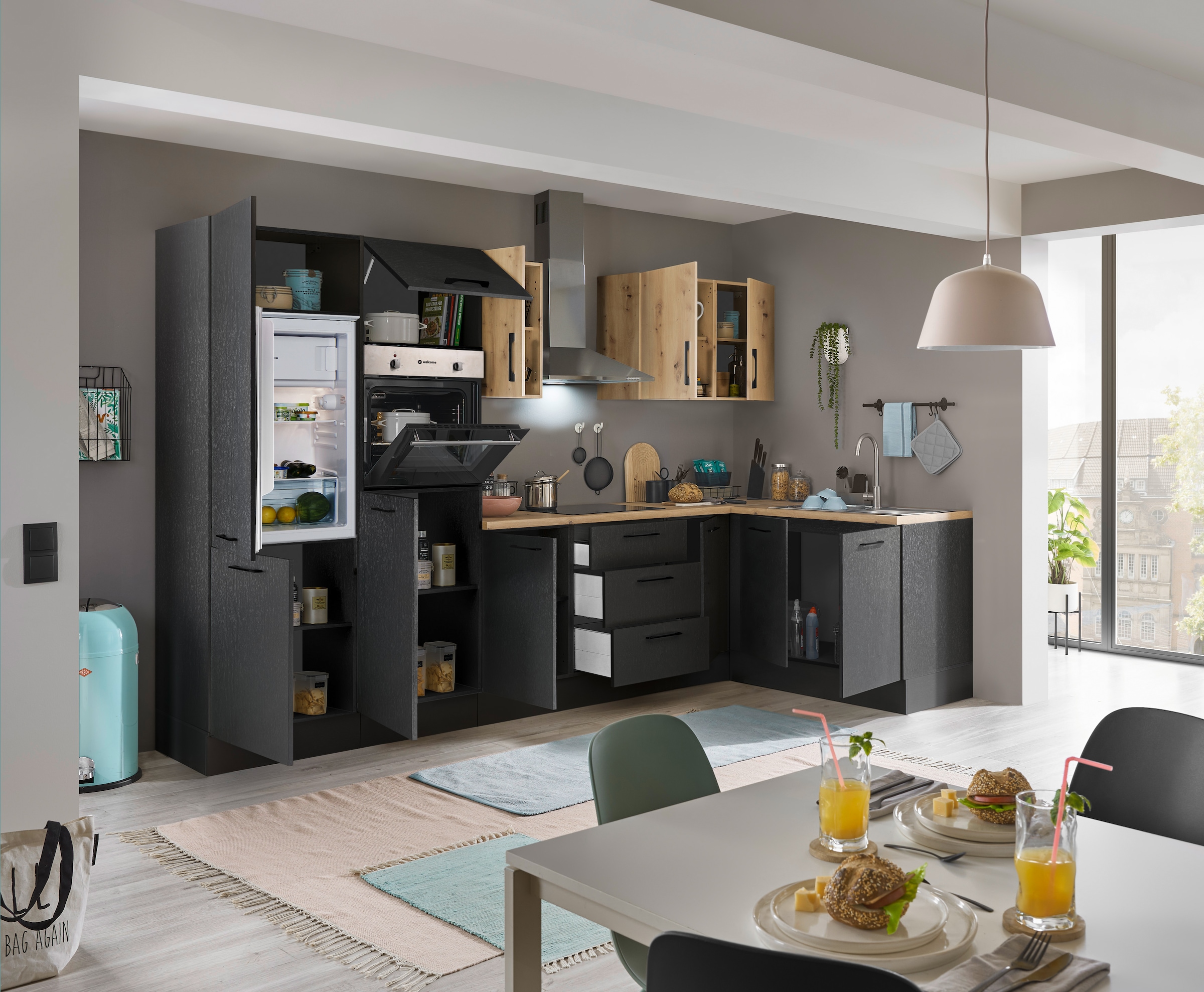 BASIC by Balculina Winkelküche »Turin«, Stellbreite 330x175 cm, wahlweise mit E-Geräten