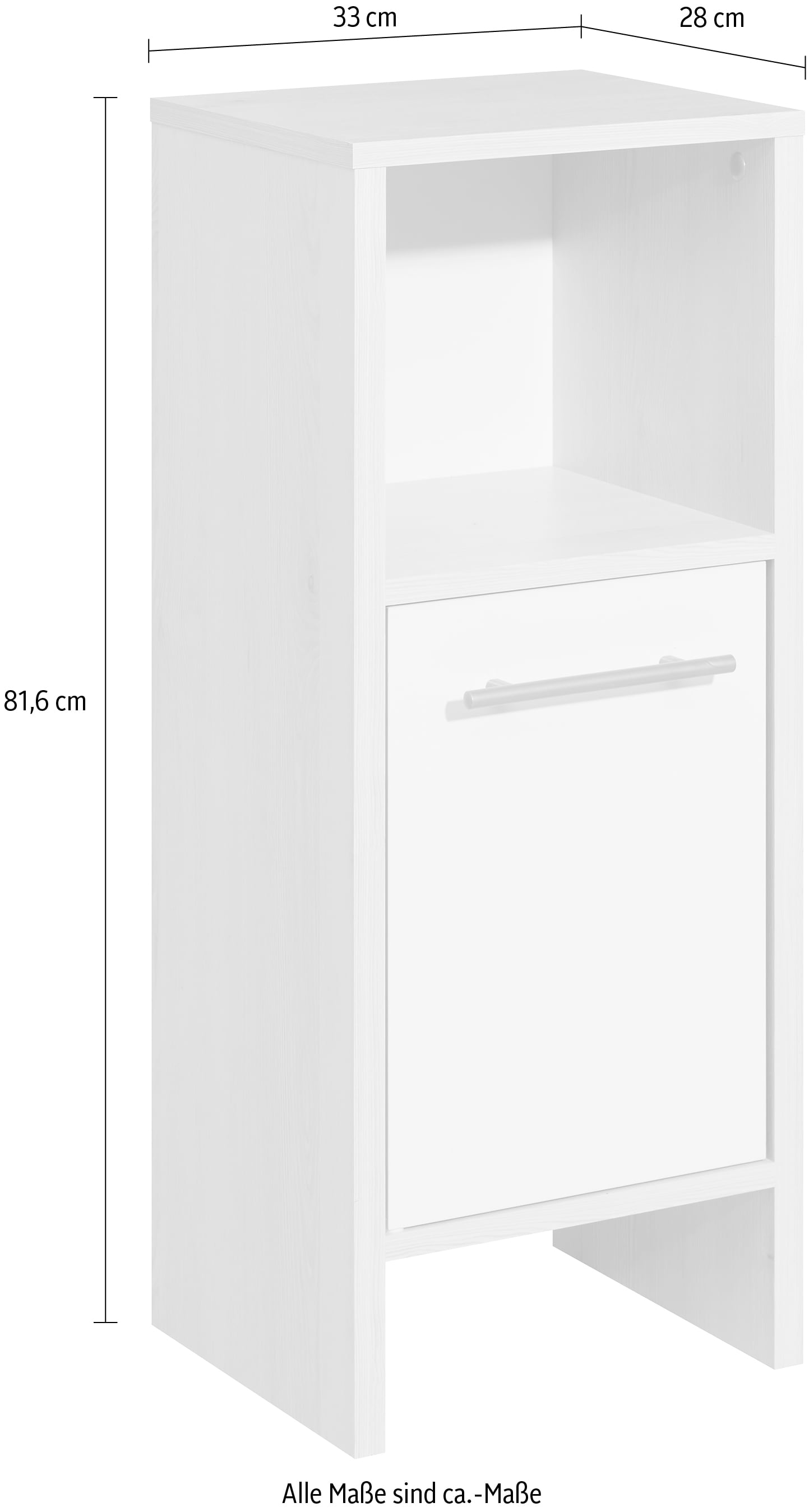 Saphir Unterschrank »Quickset 350 Badschrank, 1 Tür, 1 Nische, 33 cm breit, Weiß Glanz« 1 Stk. tlg. Pinie Ida Hell, Badezimmer-Unterschrank, Griffe alufarbig