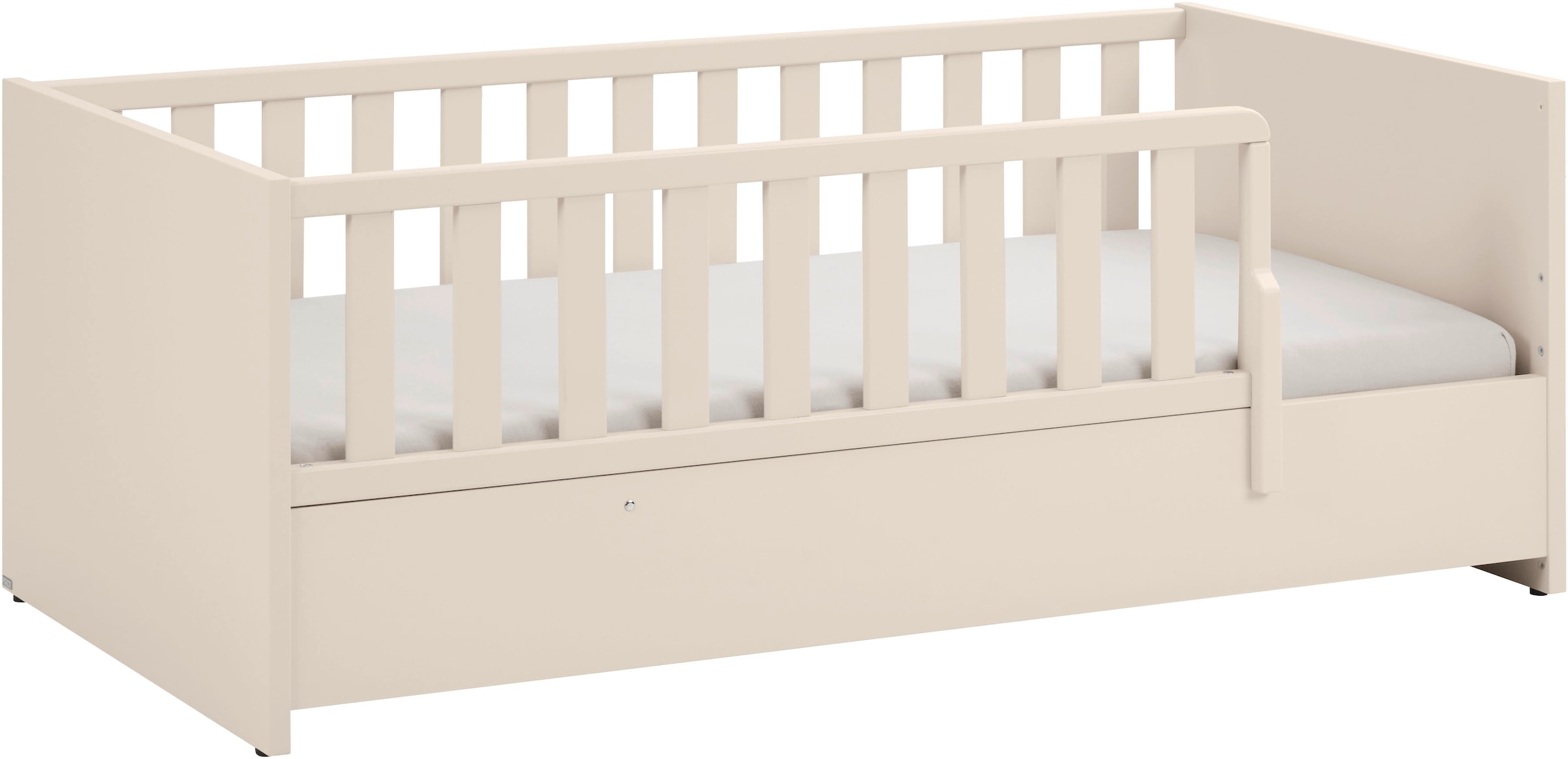 PAIDI Babybett »LITTLE SNU 70x140cm in Beige oder Weiß, umbaubares Bodenbett« Kinderbett mit Rausfallschutz aus Massivholz, langlebiges Gitterbett