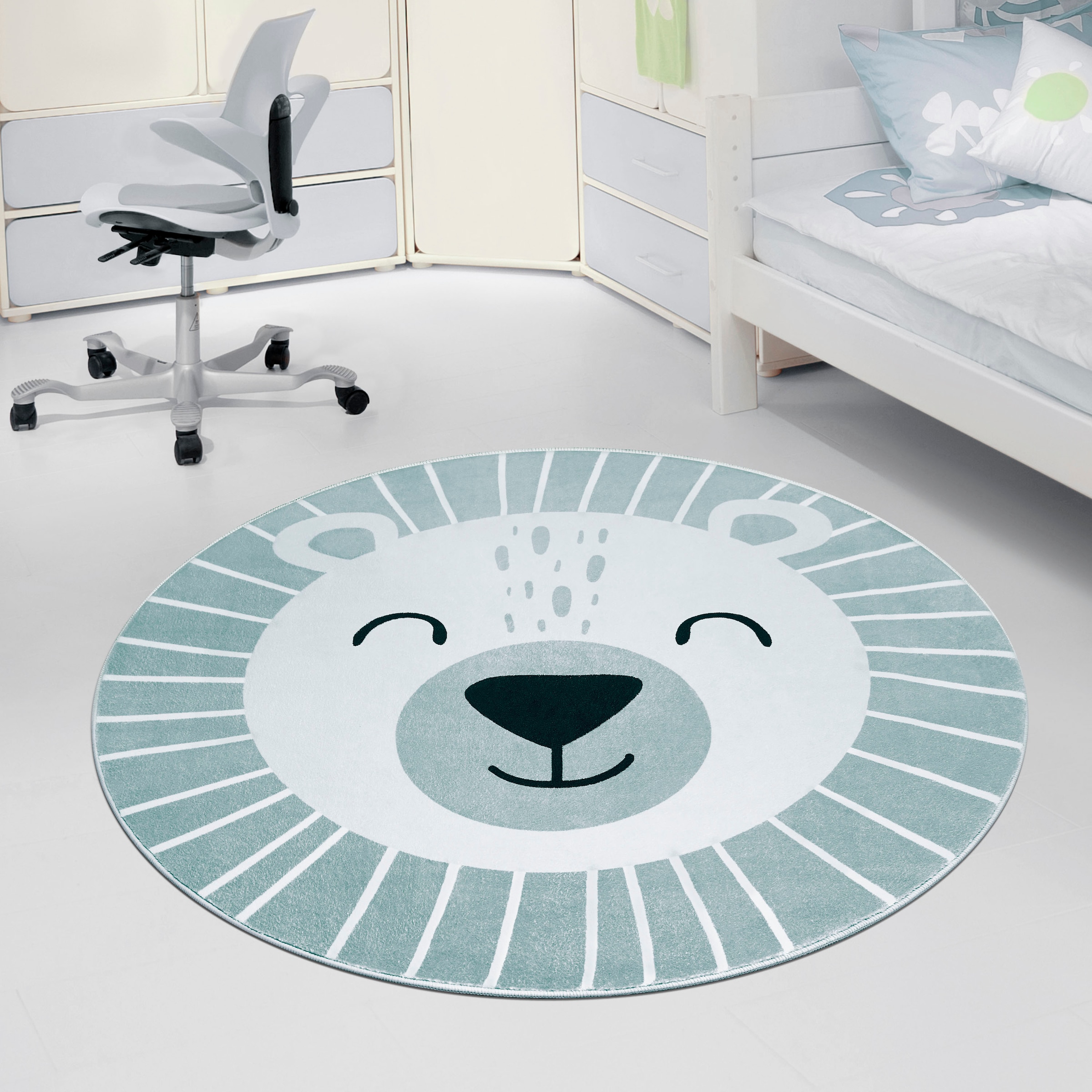 Paco Home Kinderteppich »Tosbik 481«, rund, 12 mm Höhe, Spielteppich, Kurzflor, Motiv Bär, waschbar, Kinderzimmer