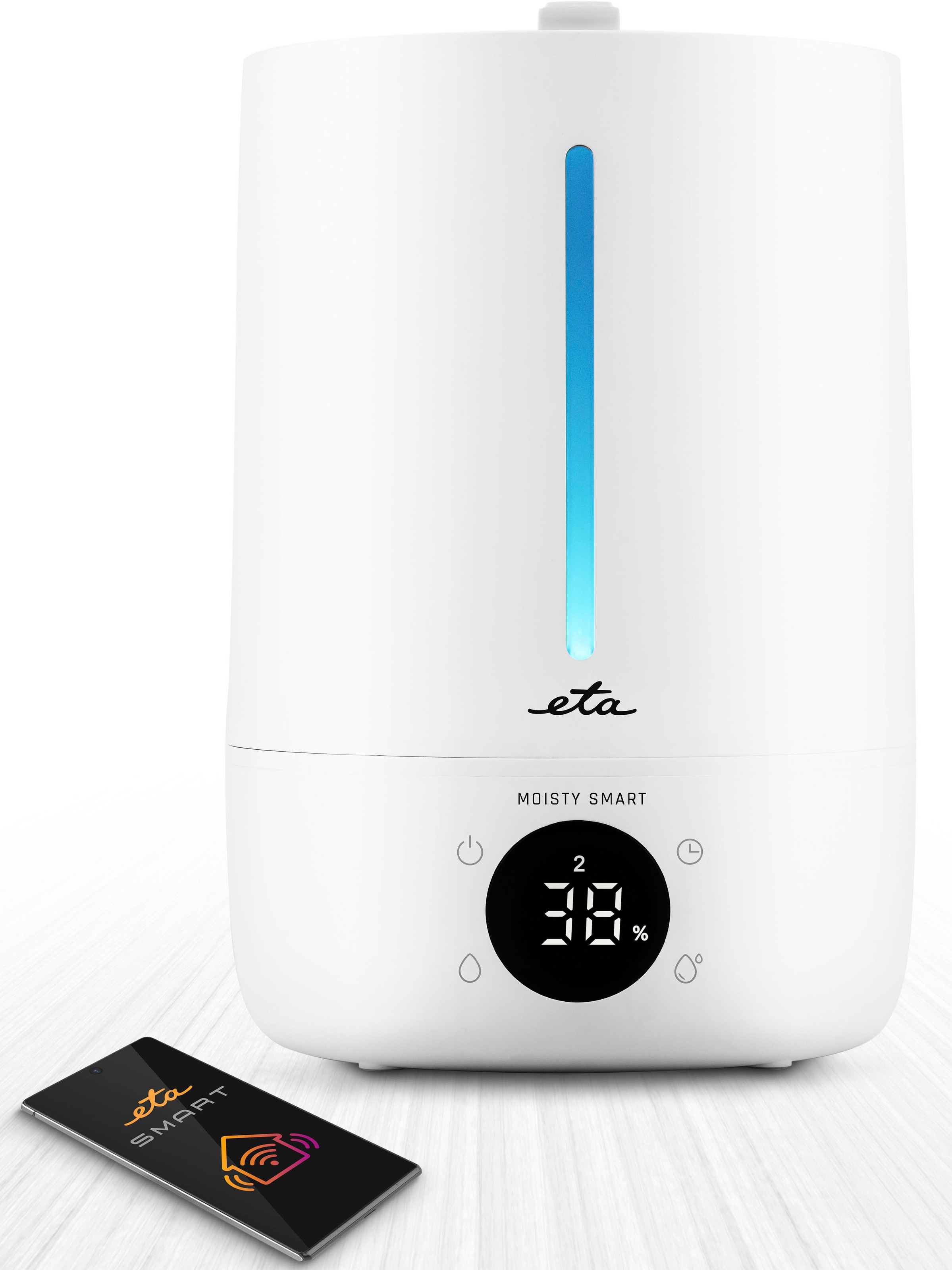 eta Luftbefeuchter »Moisty Smart«, 5 l Wassertank, Ultraschall-Sprühtechnologie, 12 Std. Betrieb, Smart App, LED-Display