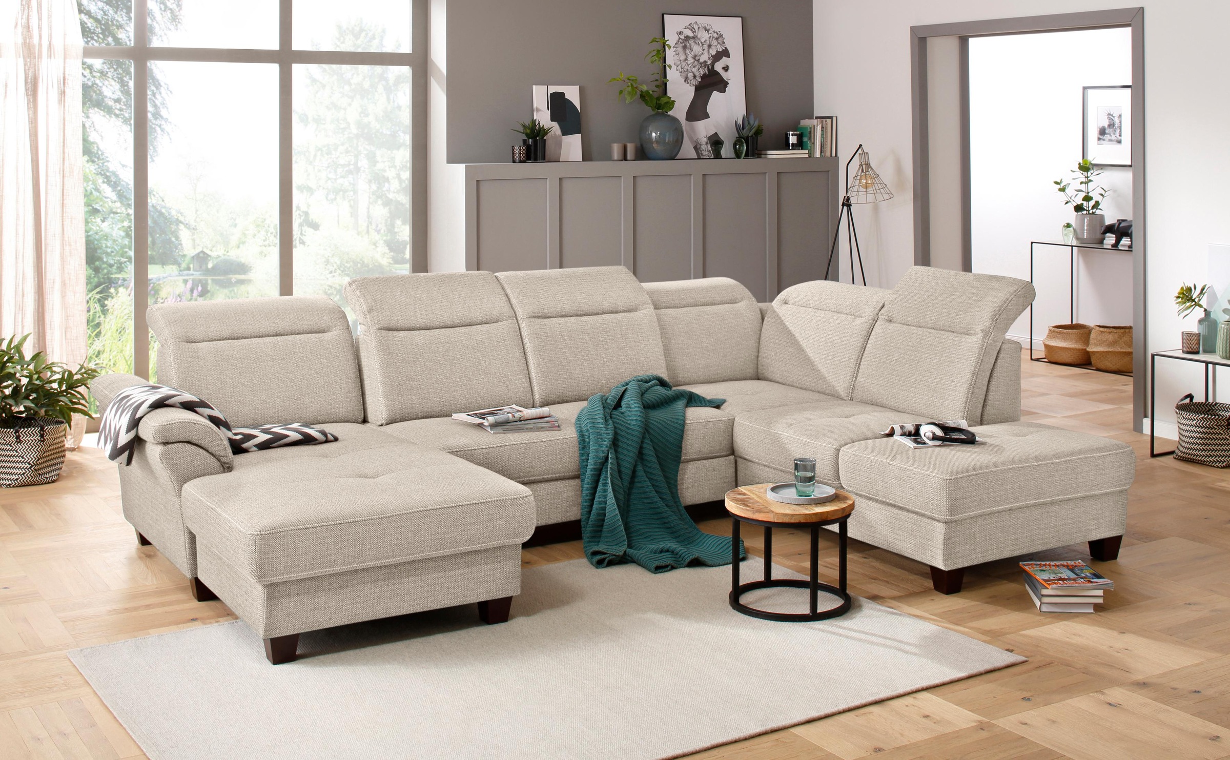 Home affaire Wohnlandschaft »Solvei U-Form« Sitztiefenverstellung und Feder günstig online kaufen