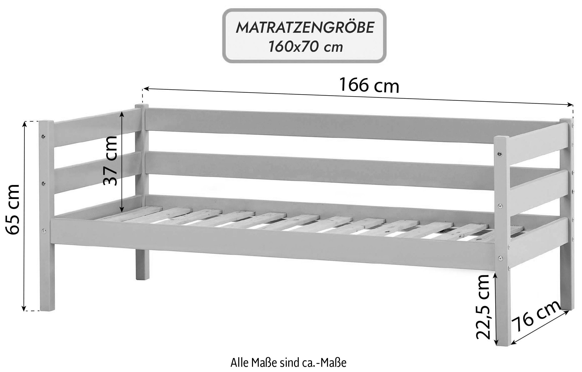 Hoppekids Einzelbett »ECO Comfort Kinderbett, Kiefer Massivholz, Jugendbett inkl. Rollrost«, 70x160 cm, wahlweise in verschieden Farben/ Matratze/ Absturzsicherung