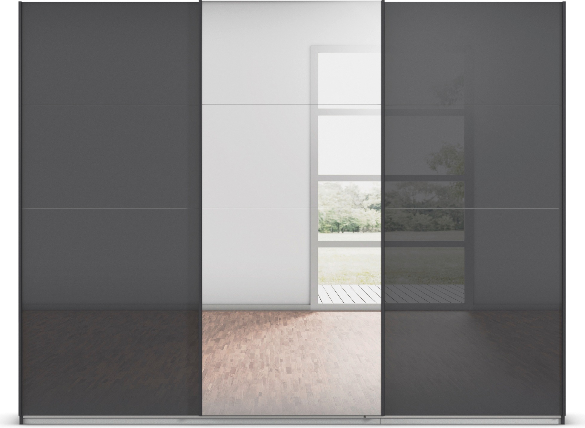 rauch Schwebetürenschrank »Kleiderschrank Kleiderschränke Schrank Garderobe AGORDO mit Glasfront«, durchdachte Innenausstattung, in 4 Breiten und 2 Höhen MADE IN GERMANY