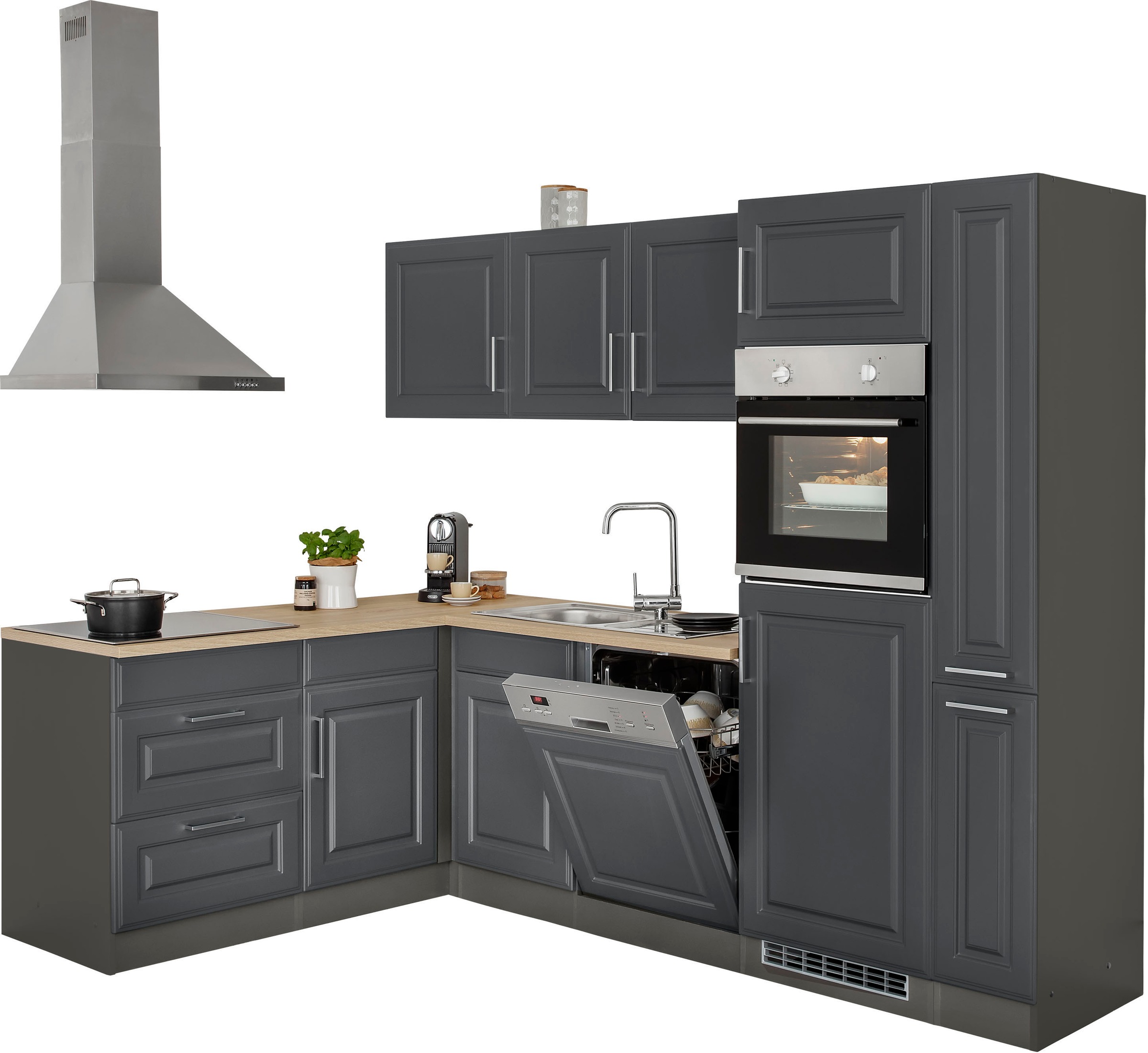 KOCHSTATION Winkelküche »KS-Stockholm«, Stellbreite 260/170 cm, mit E-Geräten, MDF Frontenl