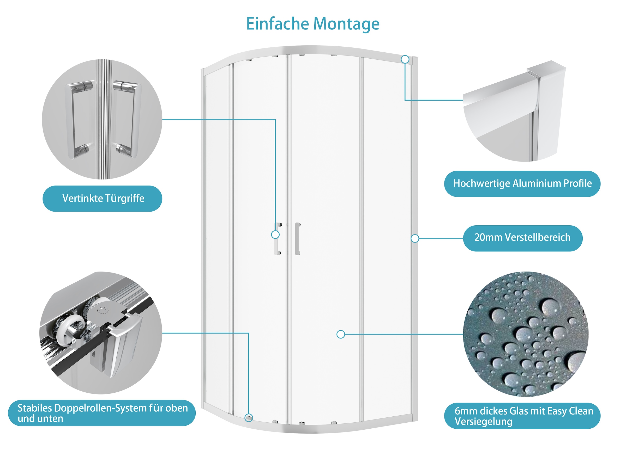 welltime Runddusche »New Trento« Extrahohe 195cm, mite verbessertem Rollensystem
