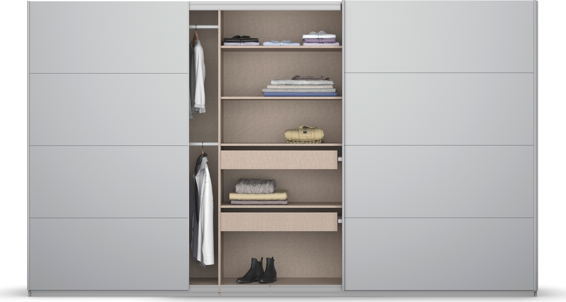 rauch Schwebetürenschrank »Kleiderschrank Schrank Garderobe KOLUNA mit Dekor-Front«, inkl. 2 Innenschubladen sowie extra Einlegeböden MADE IN GERMANY